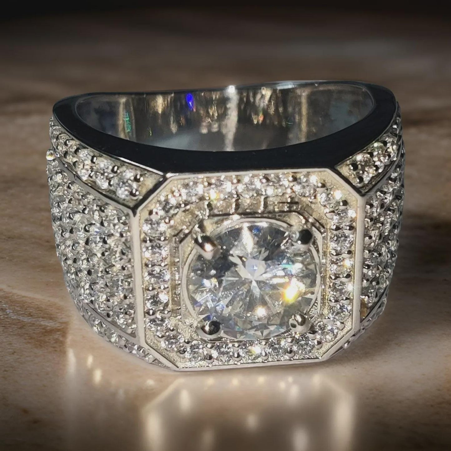 4Ct Round Cut Lab-Created Diamond Cluster Mens Engagement Ring 14K White Gold Finish 925 Silver Hip Hop Diamond Engagement Ring Wedding Band