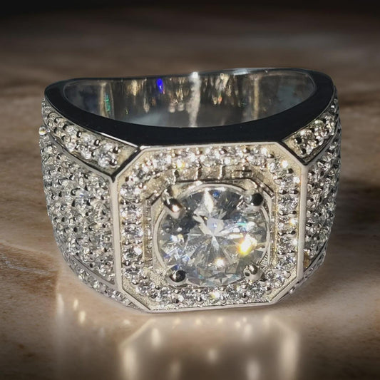 4Ct Round Cut Lab-Created Diamond Cluster Mens Engagement Ring 14K White Gold Finish 925 Silver Hip Hop Diamond Engagement Ring Wedding Band