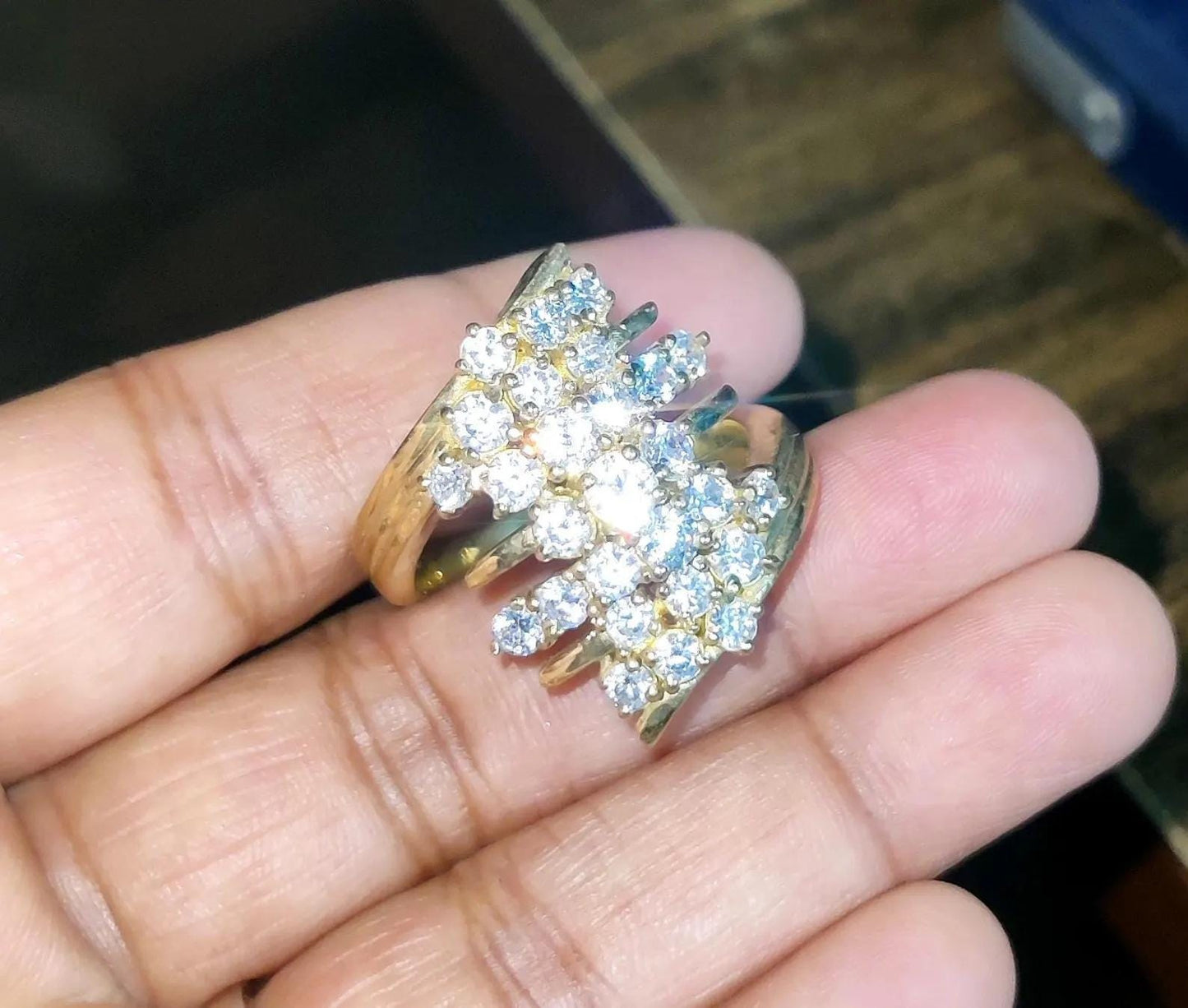 2Ct Diamond Round Cut Lab-Created Diamond Cluster Halo Engagement Anniversary Ring 14K Yellow Gold Finish 925 Sterling Silver, Birthday Gift