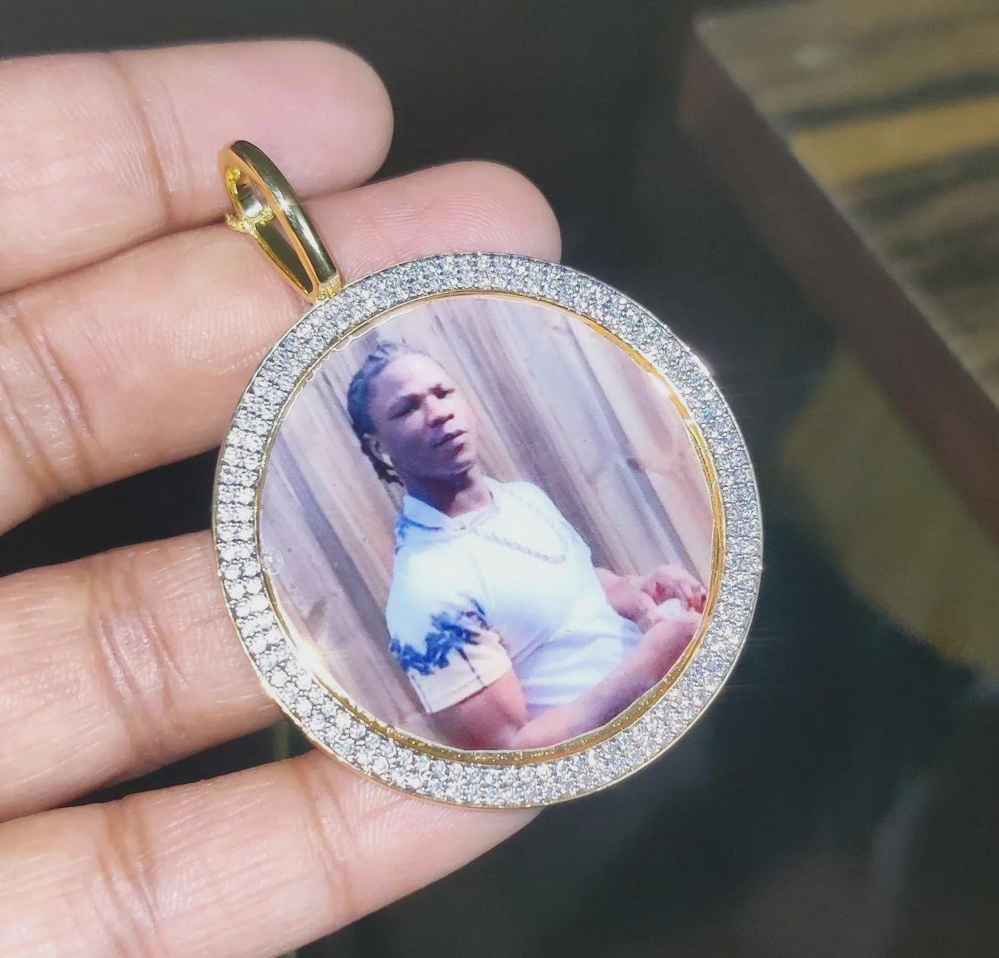 Custom Picture Necklace Personalized Diamond Necklace With Photo Frame Lab Created Diamond 925 Silver Pendant 14K Yellow Gold Plated