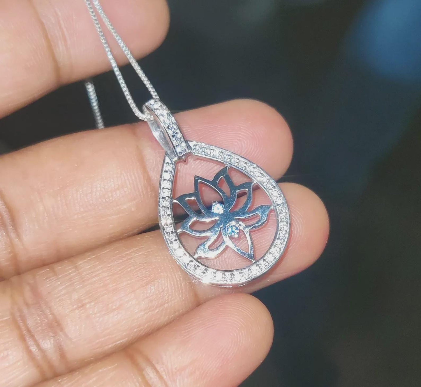 1Ct Round Cut Simulated Diamond Flower Lotus Pendant Necklaces Pendant 14K White Gold Over Moissanite Lotus Women's Pendant