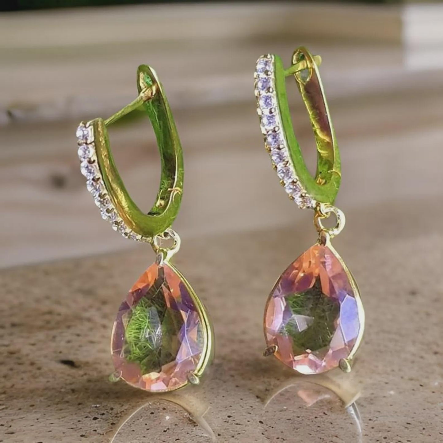 2Ct Drop & Dangle Earrings Pear Cut Morganite Diamond 14K Yellow Gold Plated Silver Earrings, Peach Earrings, Anniversary Gift for Her