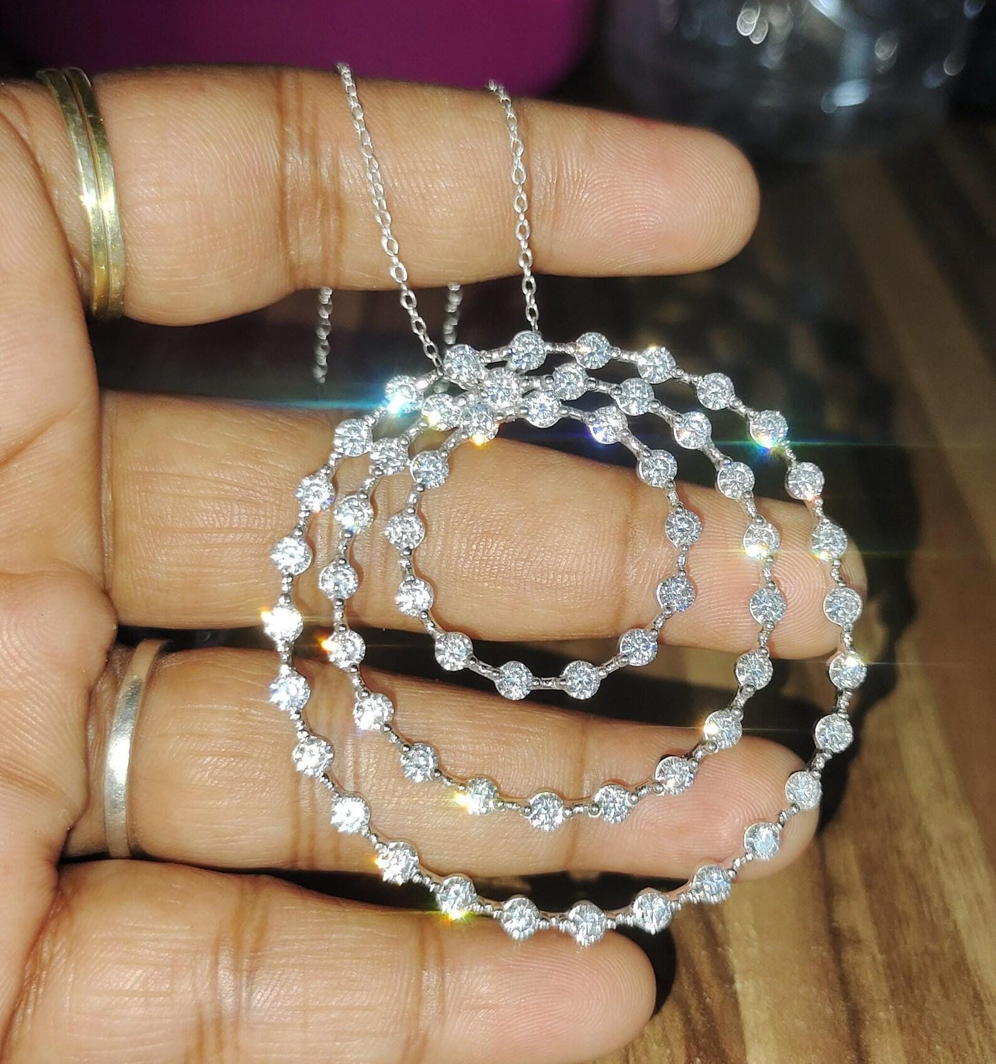 1.50Ct Round Cut Lab-Created Diamond Layer Circle Pendant 14K White Gold Plated Hip Hop Pendant Circle Pendant Unisex Diamond Pendant