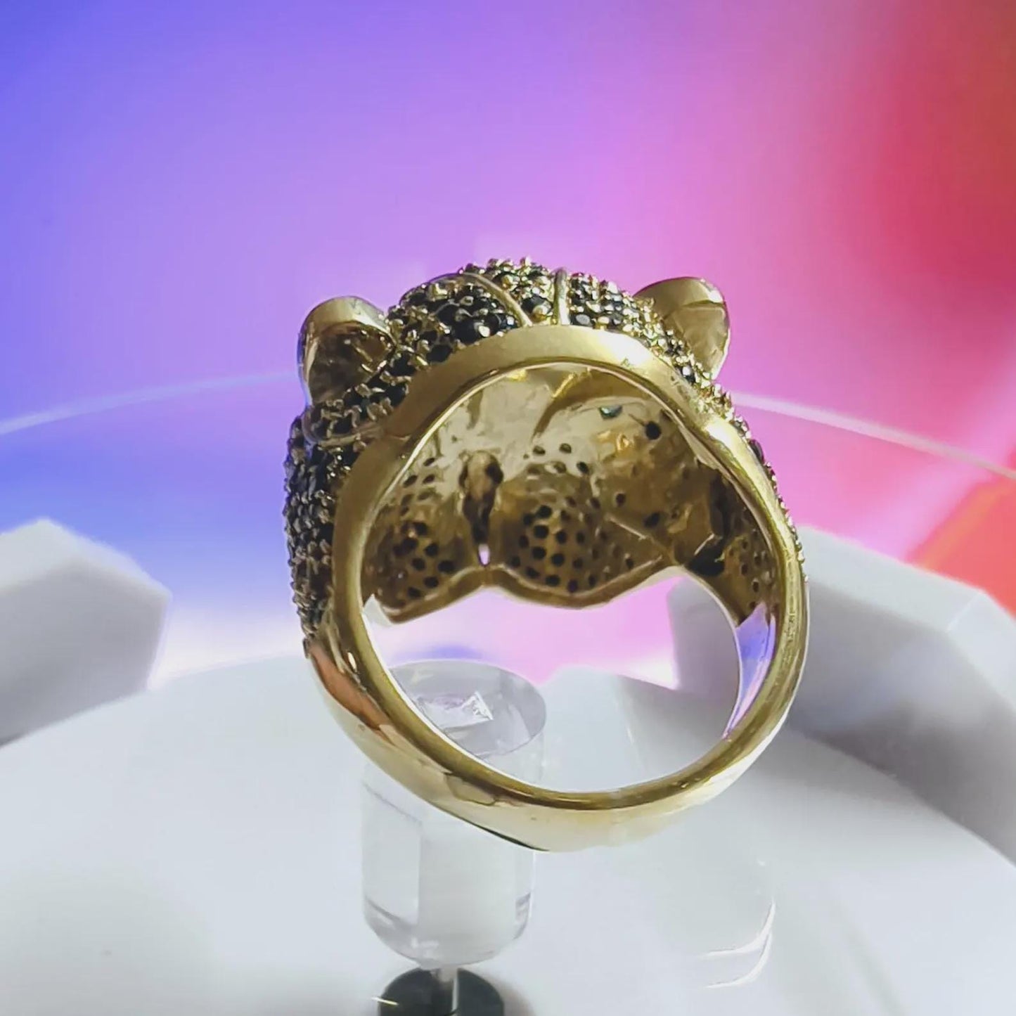 3Ct Round Cut Simulated Black Diamond Wedding Tiger Engagement Ring 14K Yellow Gold Plated 925 Sterling Silver Gift For Anniversary Ring