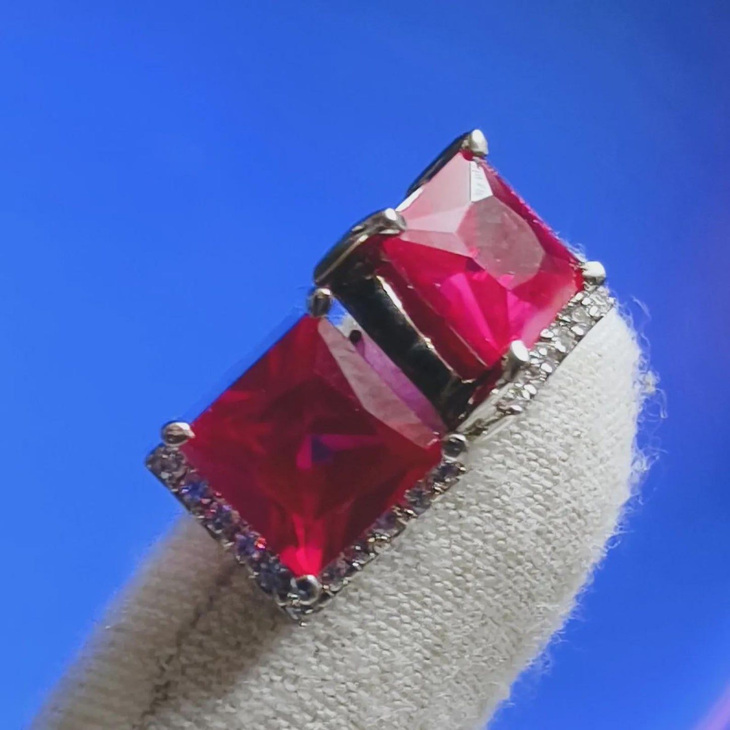 3Ct Princess Brilliant Cut Red Ruby VVS1 Diamond 14K White Gold Finish Halo Cluster Stud Earrings Gift For her ,Birthday Gift, Special Gift