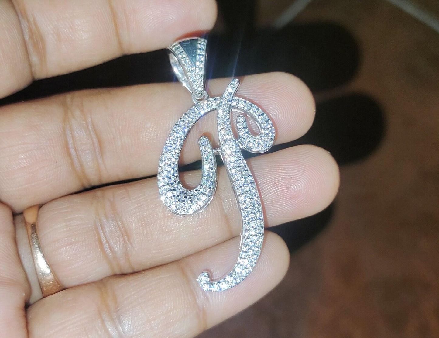 2Ct Round Cut Custom Letter Alphabet Pendant Lab-Created Diamond P Letter Initial Alphabet Pendant 14K White Gold Plated Hip Hop Pendant