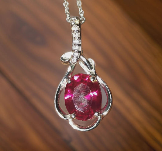 2Ct Oval Cut Red Ruby Women's Pendant, Silver Ruby Pendant Necklace 14k White Gold Plated Birthday Gift for Her Free Chain