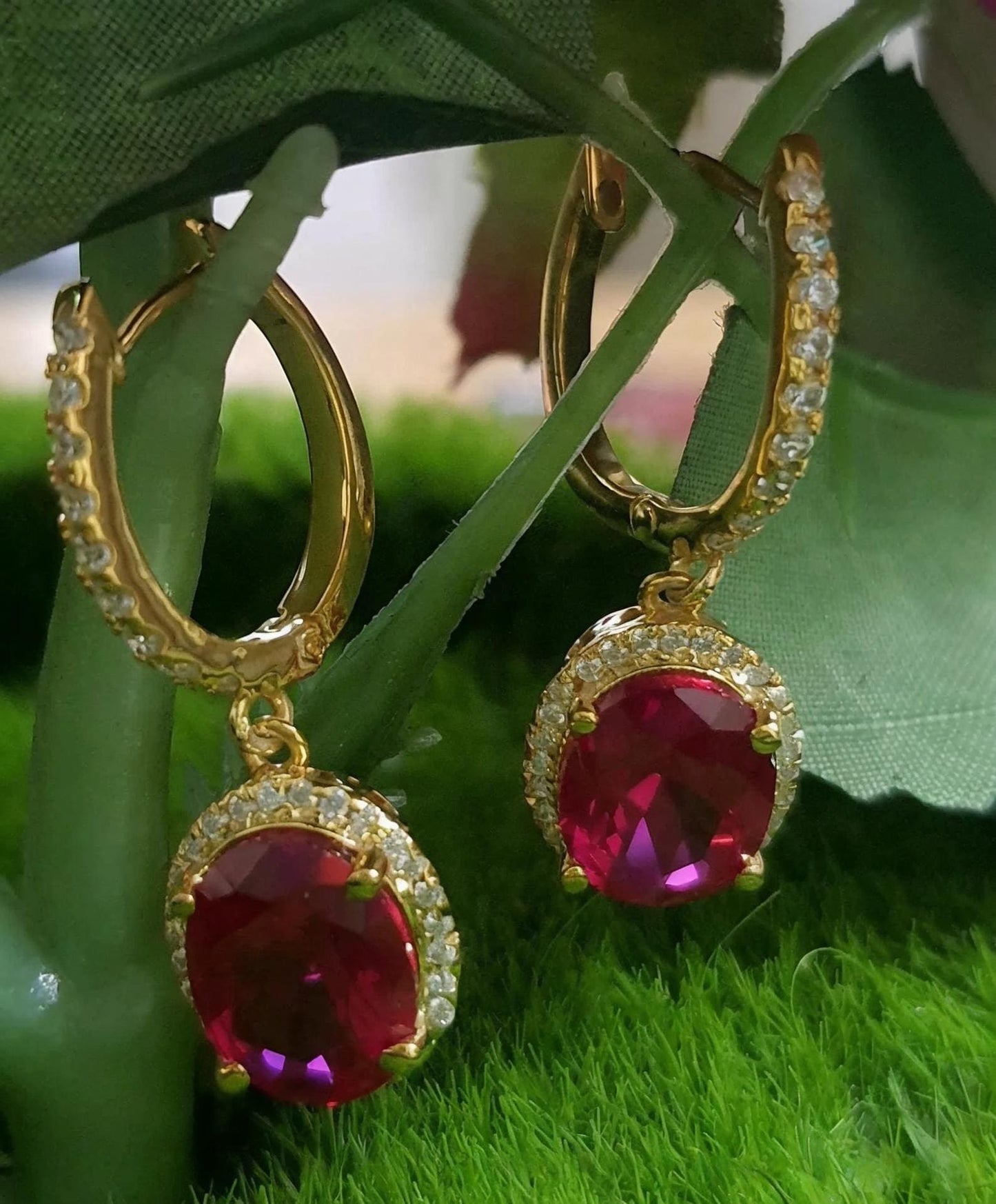 4Ct Oval Cut Ruby Diamond Dangle Drop Earrings 14K Yellow Gold Finish Diamond Earrings | Ruby Diamond Earring | Anniversary Gift for Her