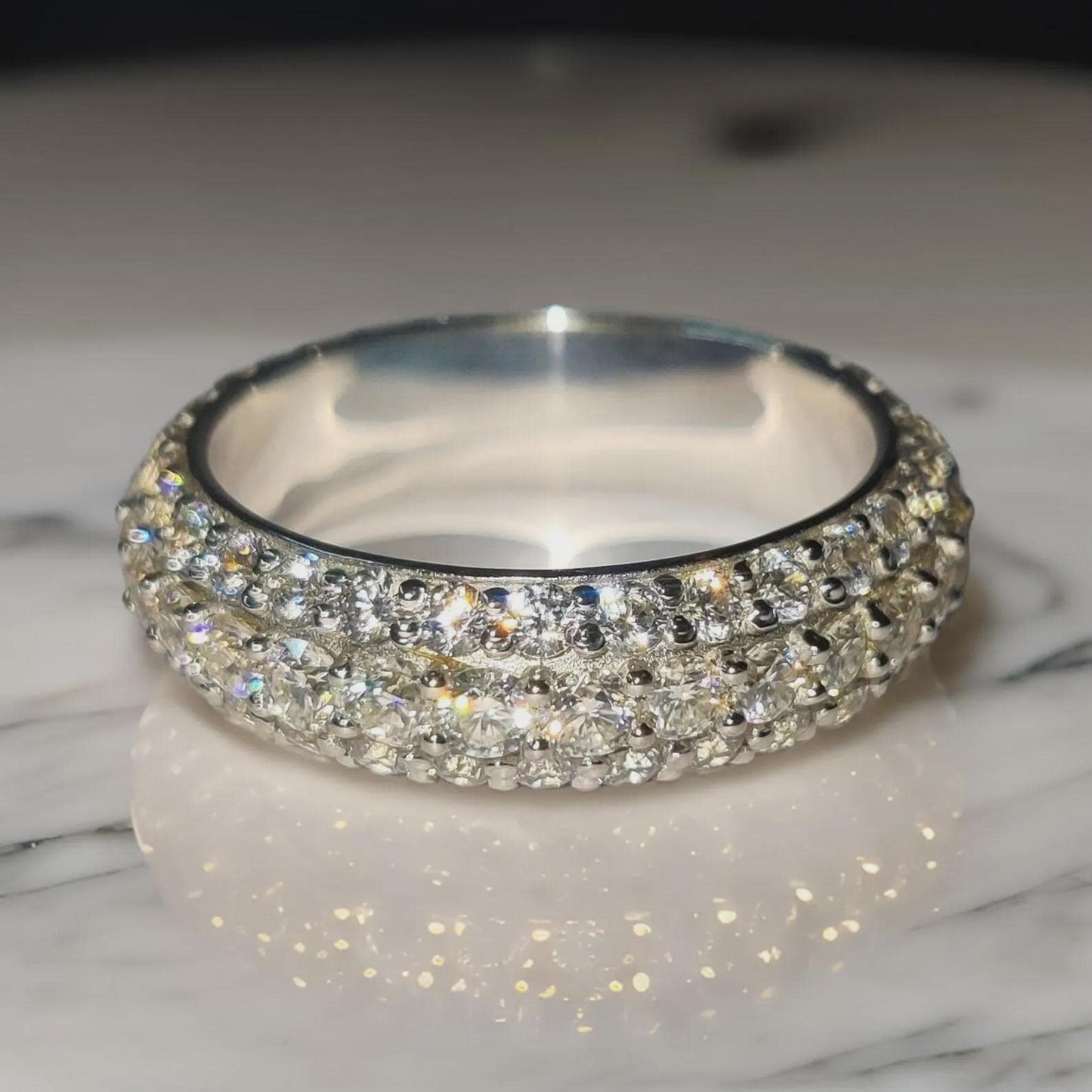 2Ct Diamond Band Ring Lab-Created Round Diamond Wedding Anniversary Band Ring 14K White Gold Finish 925 Silver Band Unisex Engagement Ring