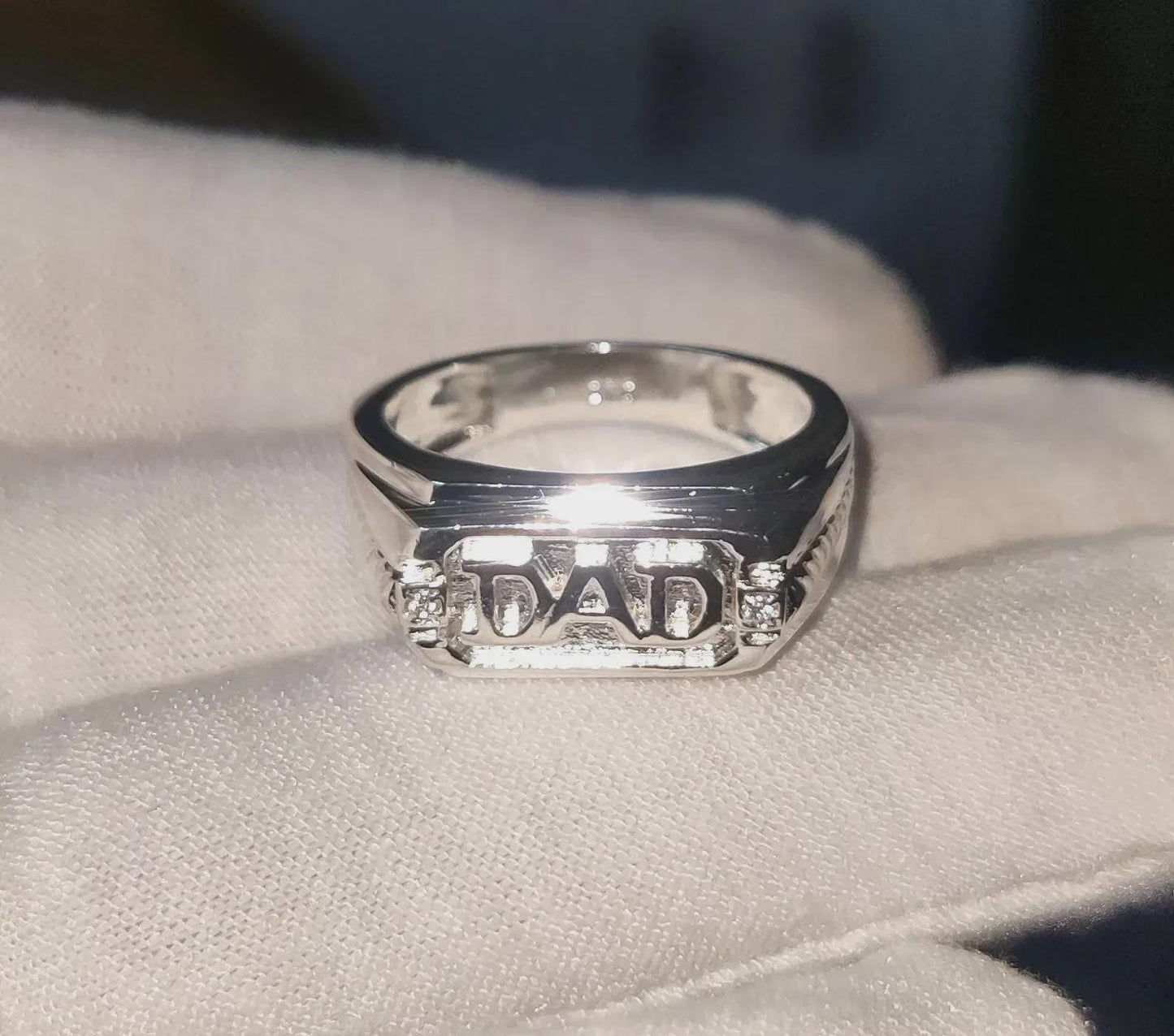 Customized Any Personalization Name Ring 14K White Gold Finish 925 Sterling Silver Anniversary Ring, Gift For Birthday, DAD Name Ring