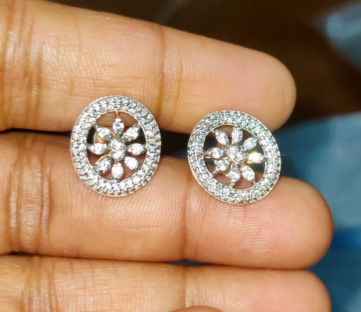 2Ct Round Stud Earrings VVS1 Diamond Cluster Halo Stud Earrings 14K Yellow Gold Finish 925 Silver Stud Earrings Push Back Stud