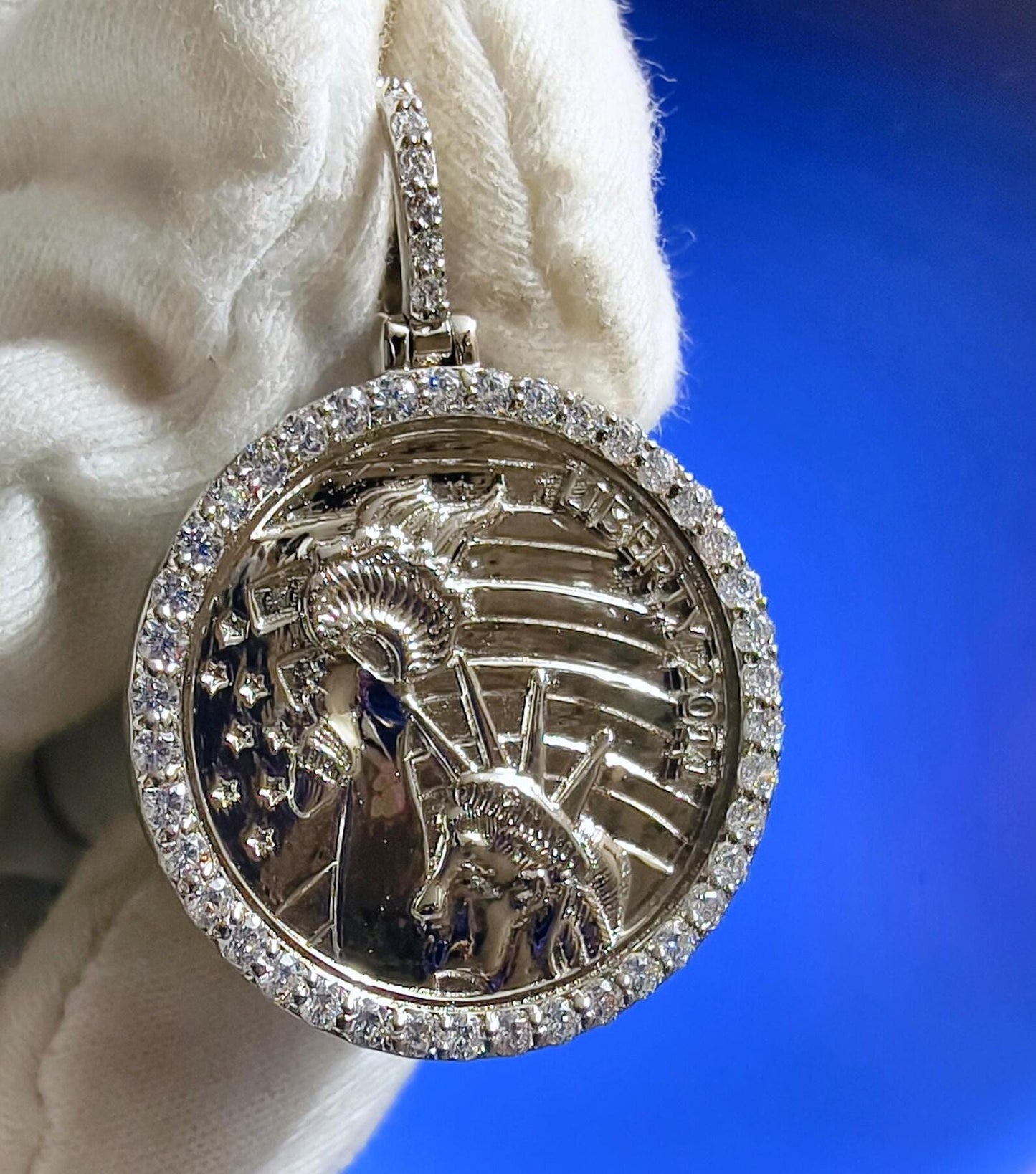 1Ct Round Cut Moissanite Pendant Liberty Coin Pendant Necklaces Pendant 14K White Gold Over Moissanite Liberty Pendant