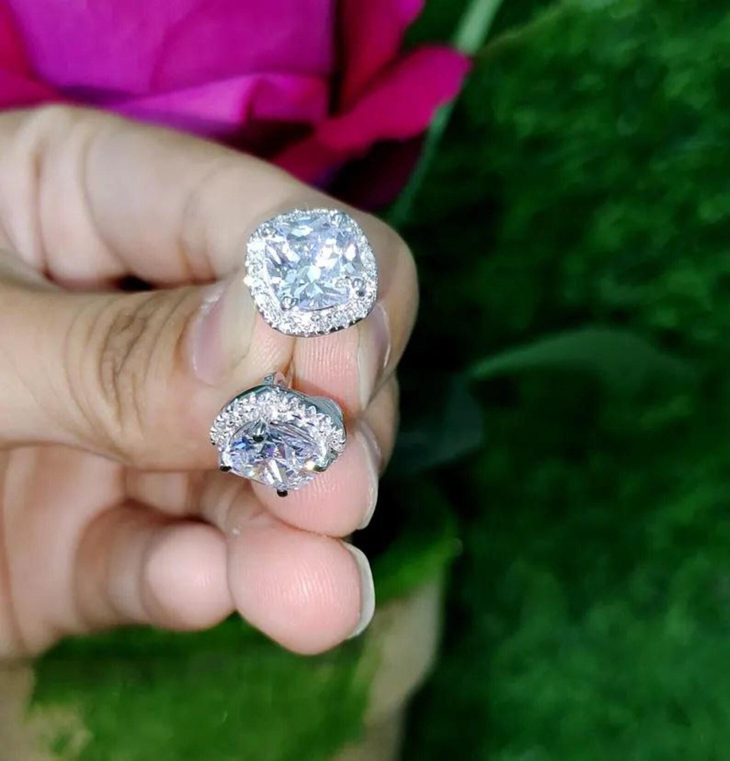 2Ct Cushion Cut Solitaire Prong Stud Earrings Simulated Diamond Earrings 14K White Gold Finish 925 Silver Stud Earring, Gift For Anniversary