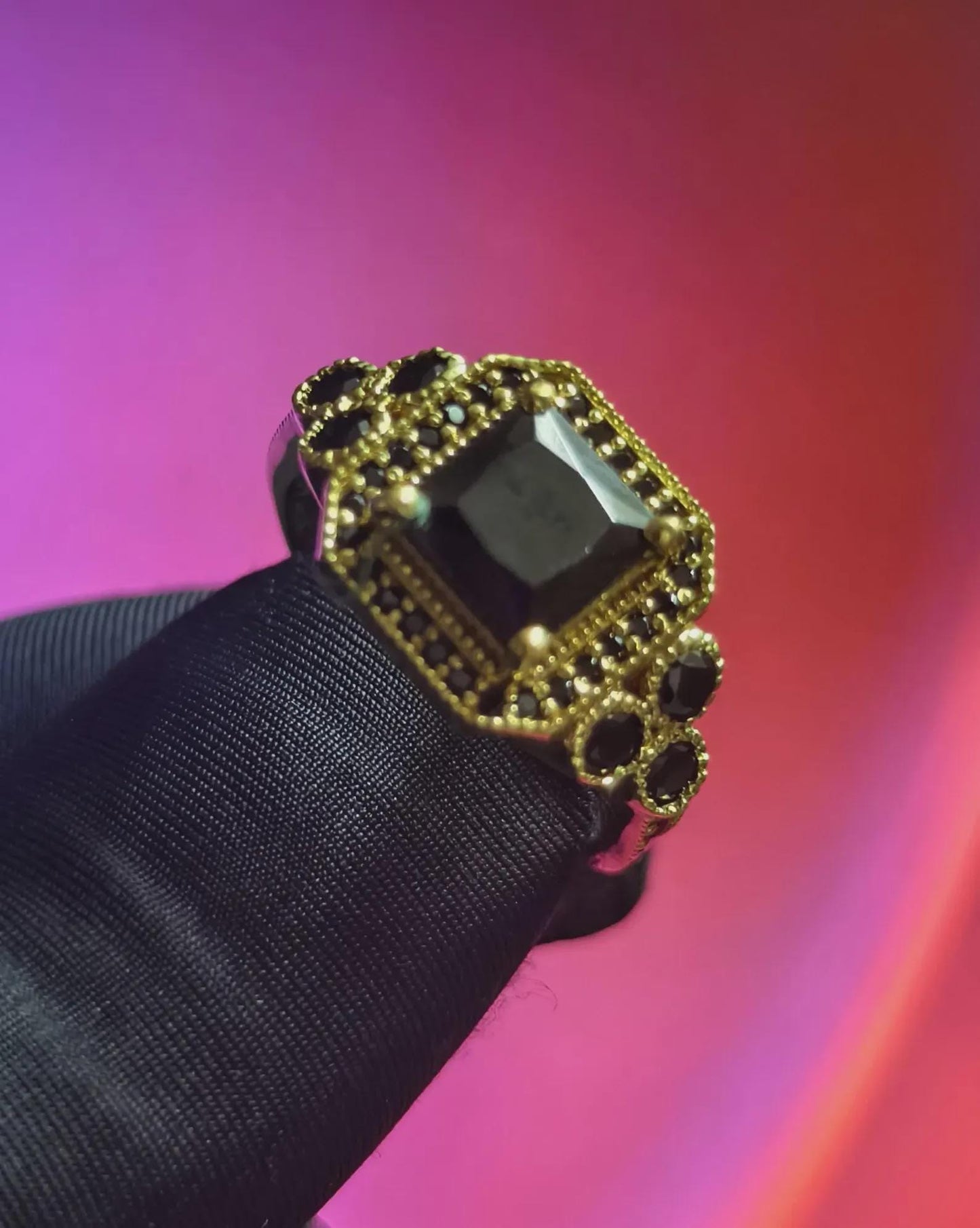 2Ct Princess Halo Wedding Ring Black Spinel 14K Yellow Gold Plated 925 Sterling Silver, Anniversary Ring, Gift For Birthday Or Party