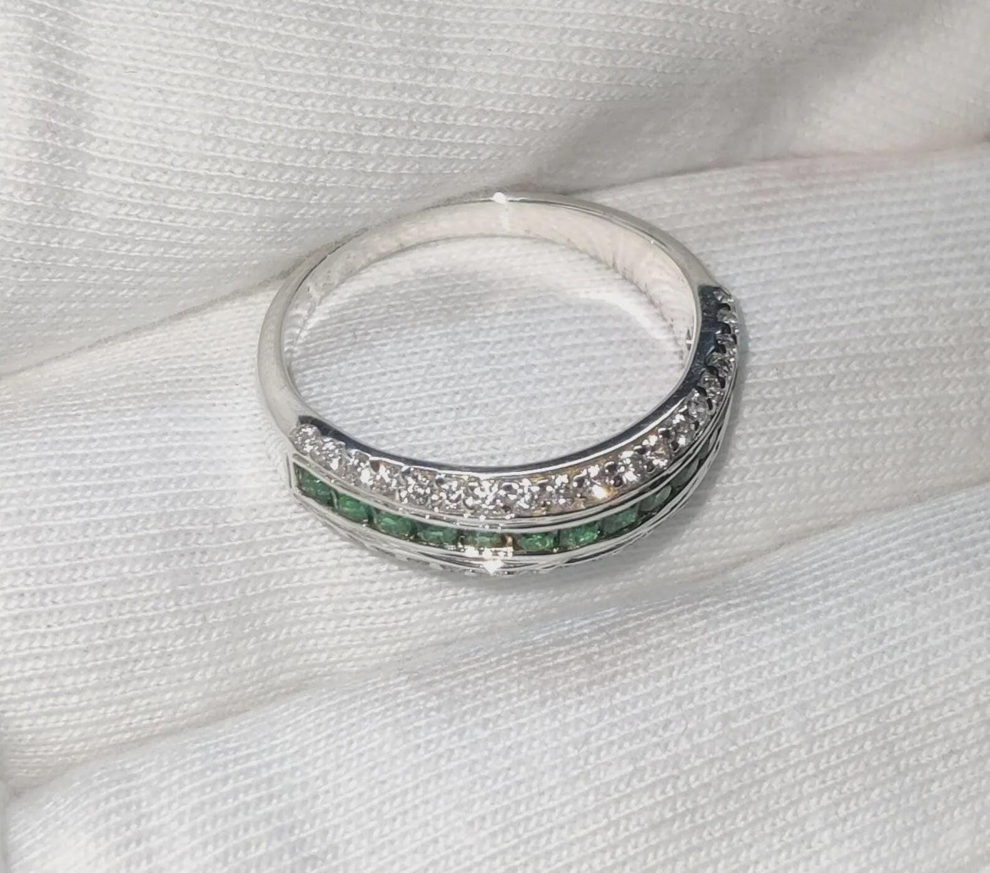 1.50Ct Emerald Princess Cut Simulated Emerald Diamond  Band Engagement Anniversary Ring Prong 14K White Gold Finish 925 Sterling Silver