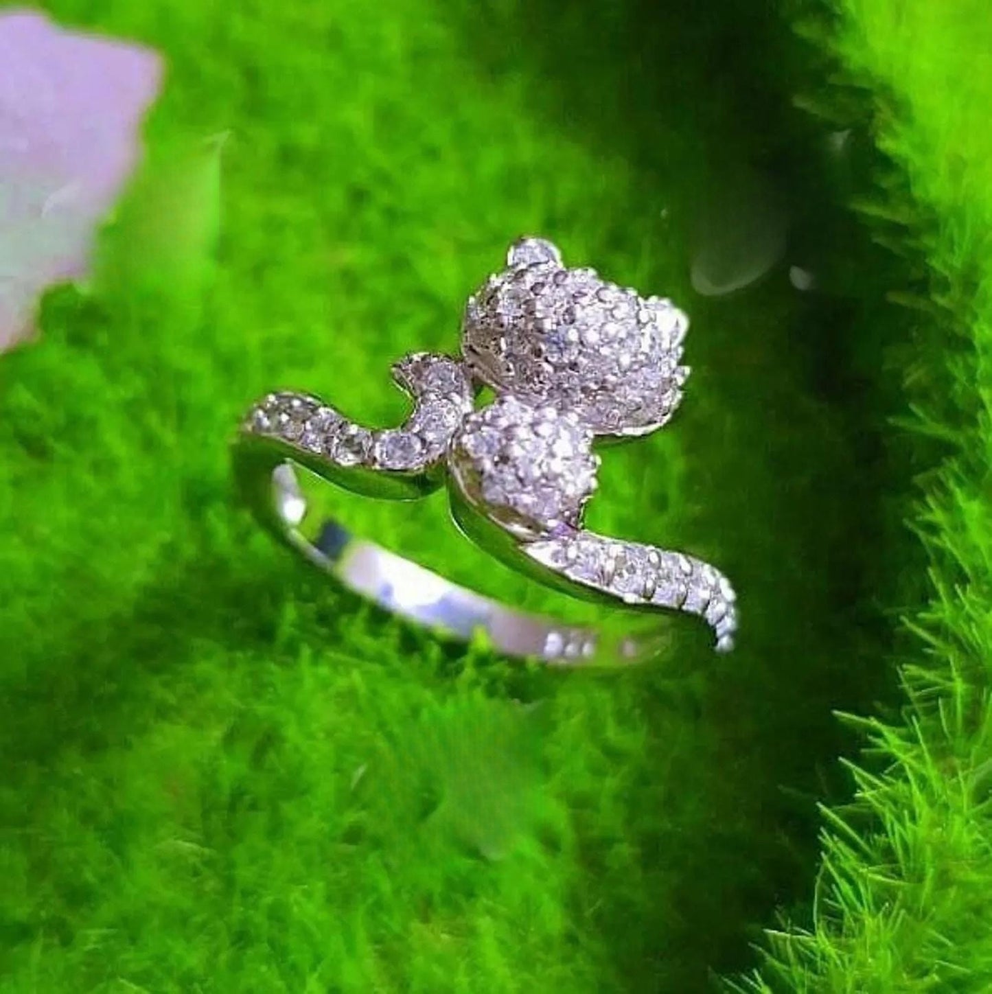 2CT Round Cut VVS1/D Diamond Cat Engagement Wedding Ring Cluster Ring 14K white Gold Plated Cat Tail Elongated Engagement Ring, Gift for her