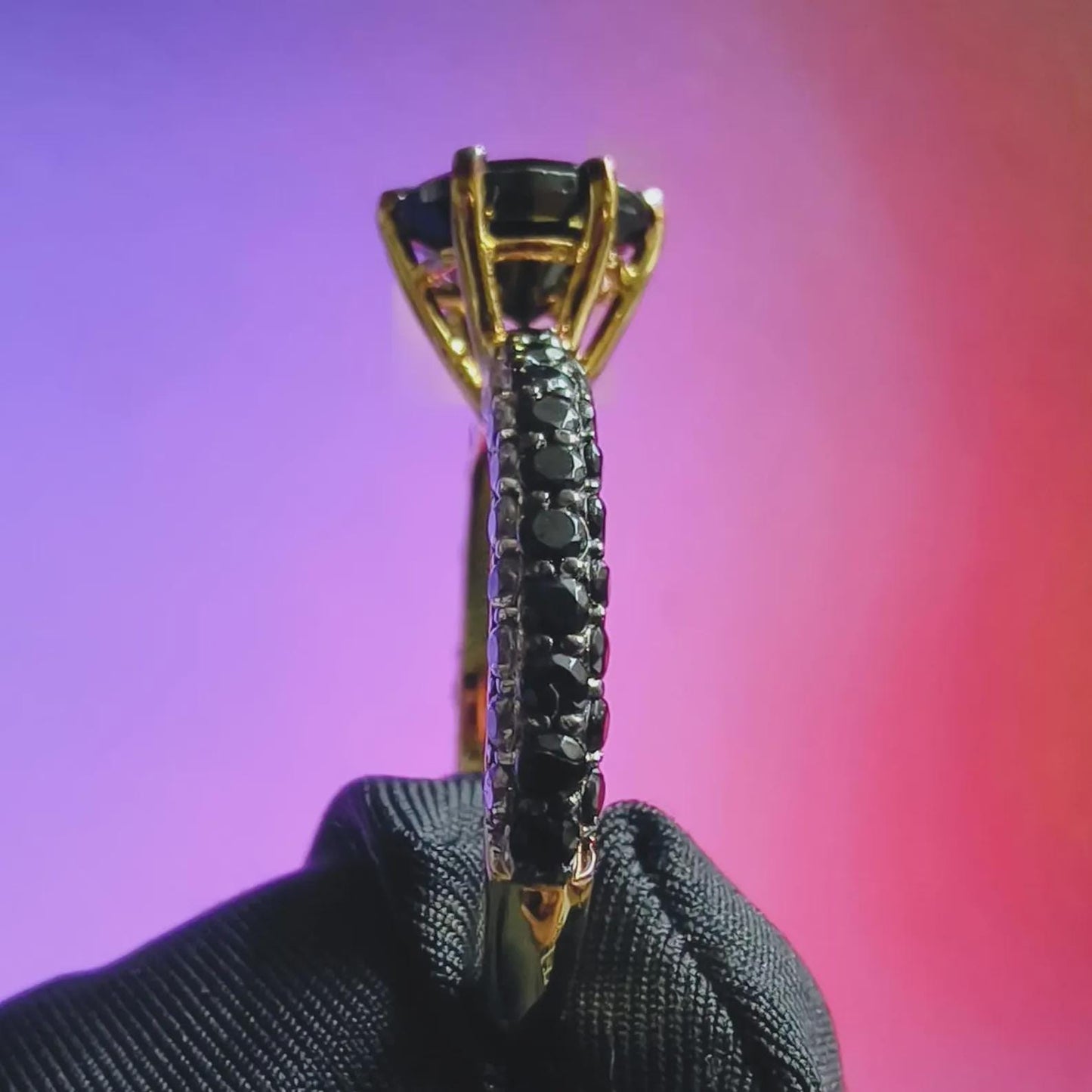 2Ct Round Cut Solitaire Anniversary Ring Simulated Black Diamond Ring 14K Two Tone Gold Plated 925 Silver, Engagement Ring, for Wedding Gift