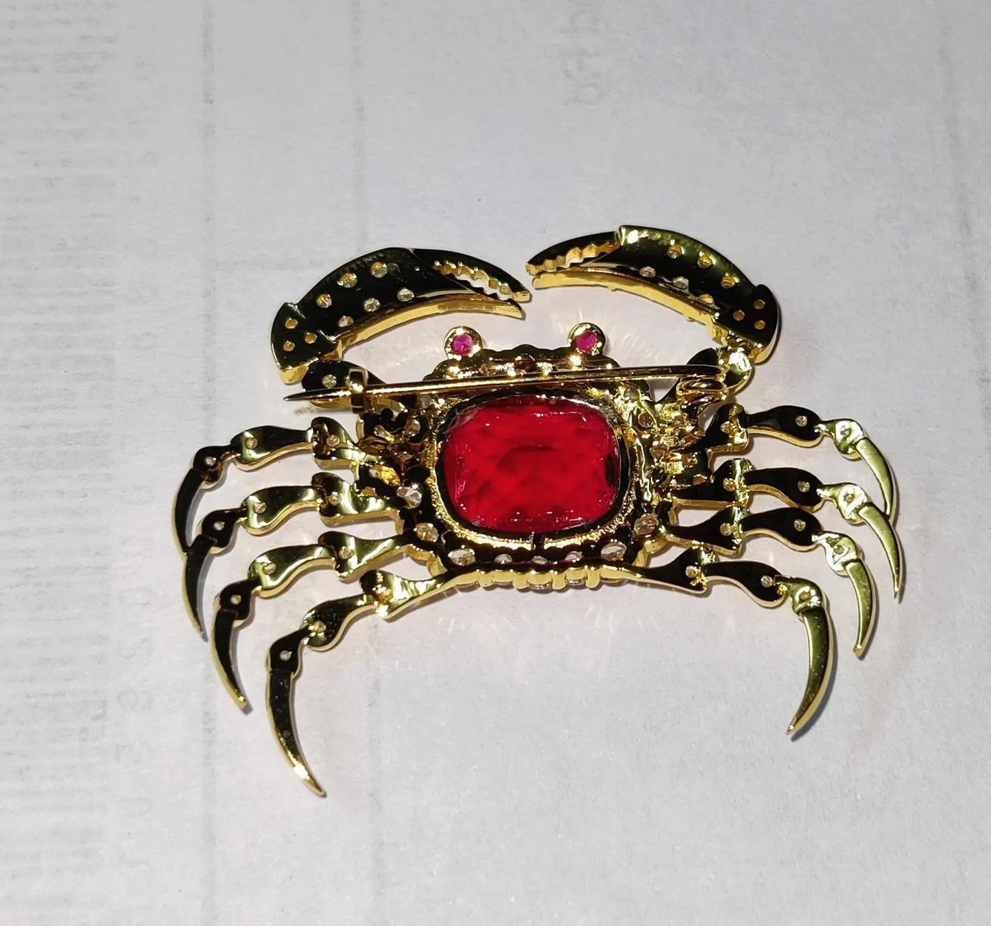 2Ct Diamond Brooch Pin, Crab Shape Brooch, Lab-Created Red Ruby Diamond 14K Yellow Gold Plated 925 Sterling Silver, Special Occasion wear