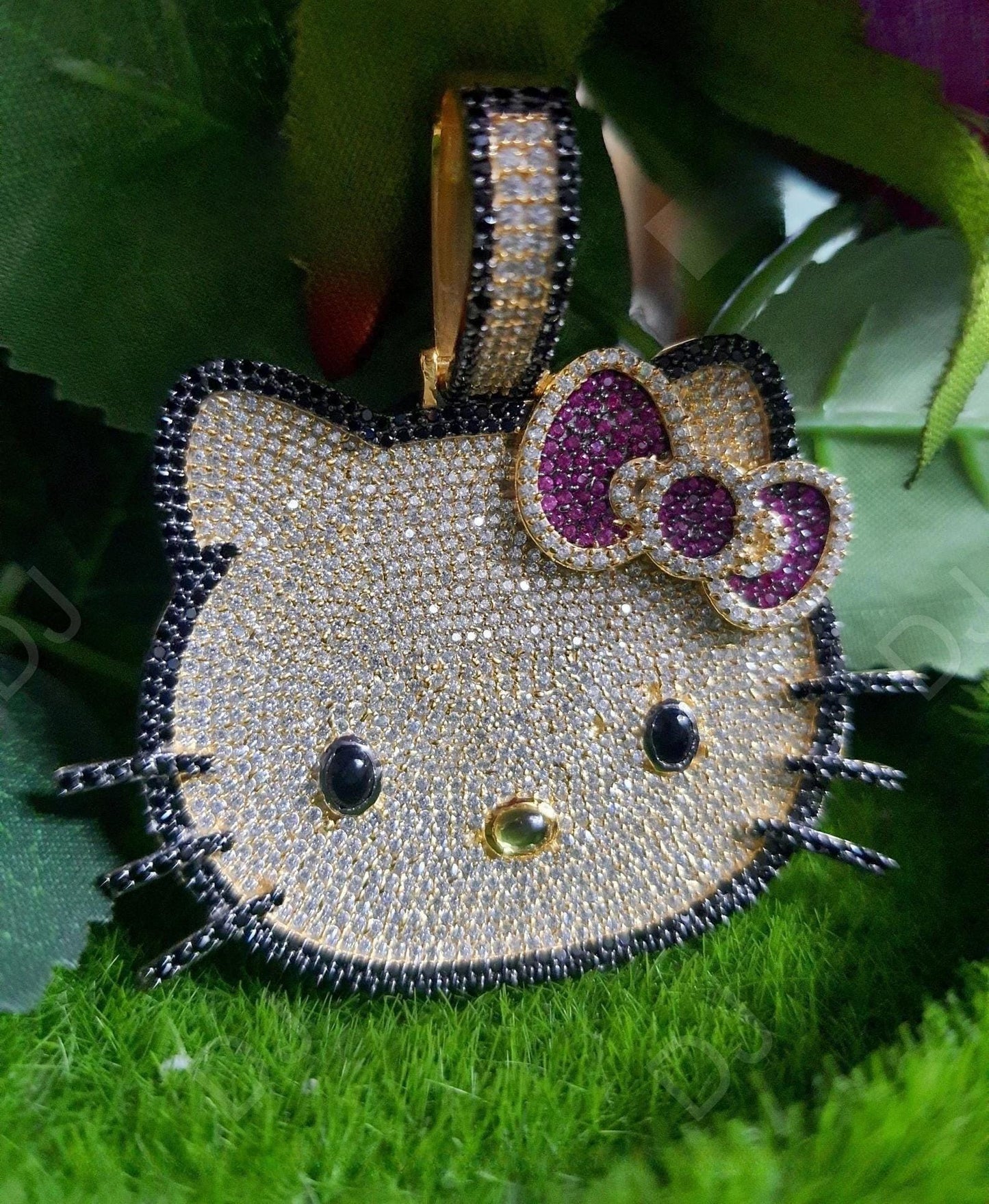 6Ct Round Diamond, 14K Yellow Gold Plated, Fashion Jewelry Pendant Without Chain, Gift For Girl Hello Kitty Necklace, Cute Diamond Pendant,