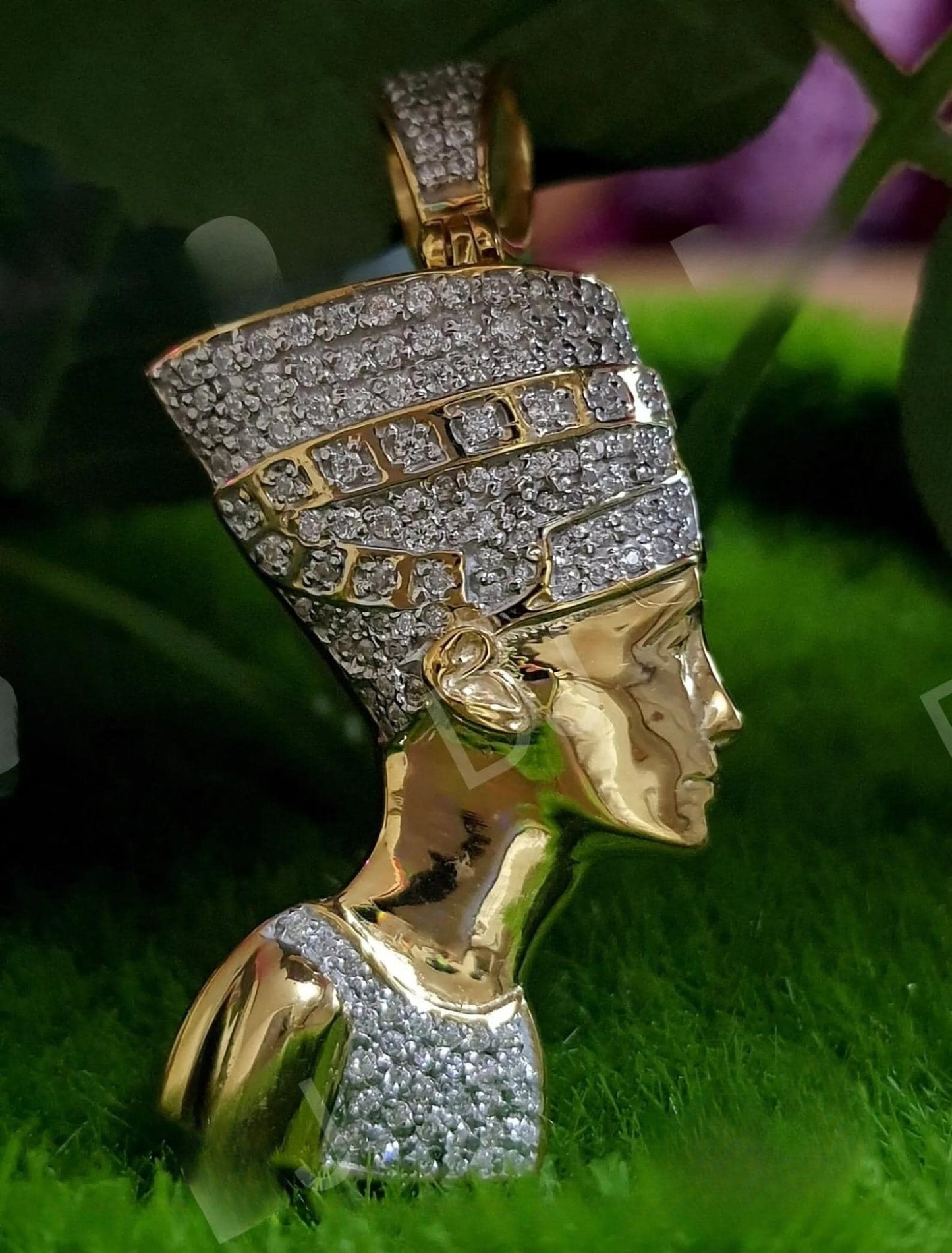 3Ct Round Cut Diamond Queen Nefertiti Necklace/ Ancient Egyptian Pharaoh Necklace/ Egypt Nefertiti Charmed Jewelry Pendant/ Gold Finish