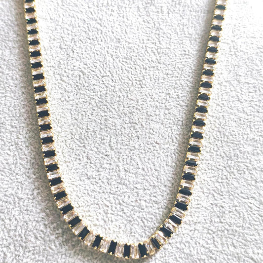 14Ct Radiant And Baguette Cut White & Black Lab-Created Gemstone Tennis Necklace 14K Yellow Gold Plated Necklace Tennis Necklace Size 19" In