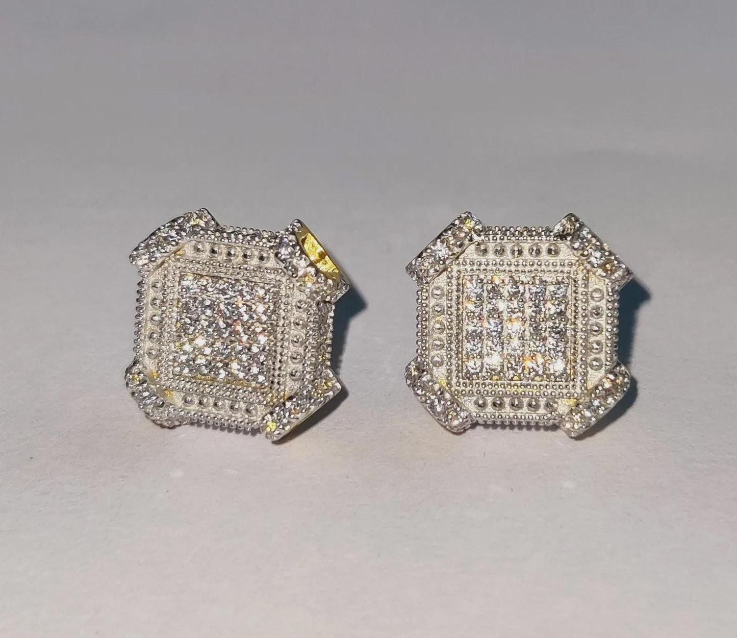 2Ct Round Cut Diamond Women's Stud Earrings Cluster Halo Stud Earrings 14K Yellow Gold Finish 925 Silver Stud Earrings Screw Back Stud