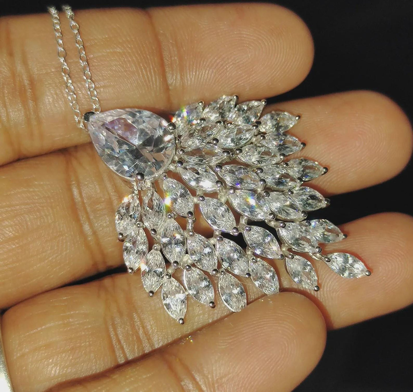 Diamond Pendant Necklace 3Ct Marquise Cut Lab-Created Diamond Cluster Pendant Necklaces Pendant 14K White Gold Plated Diamond Pendant