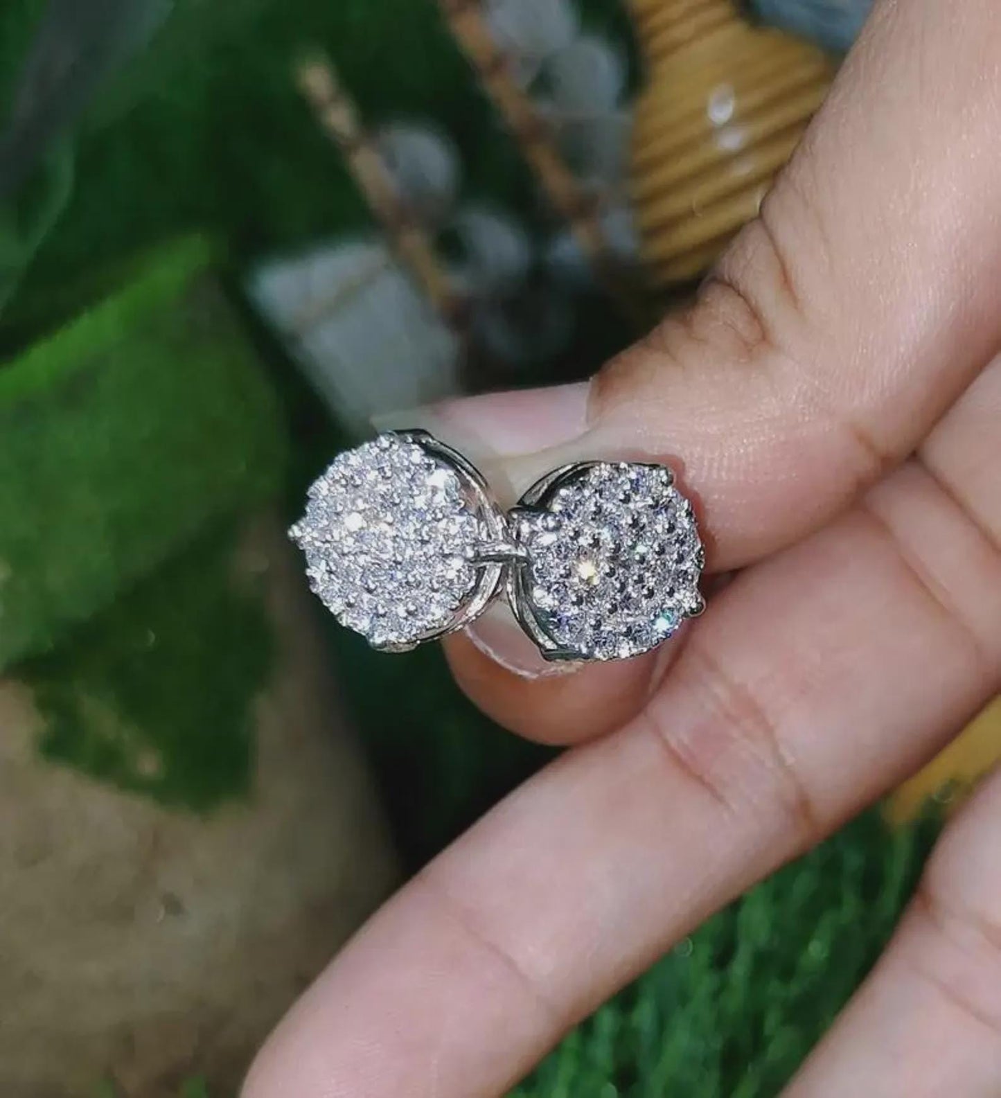 2Ct Round Cut Diamond Women's Stud Earrings Cluster Halo Stud Earrings 14K White Gold Finish 925 Silver Stud Earrings Screw Back Stud