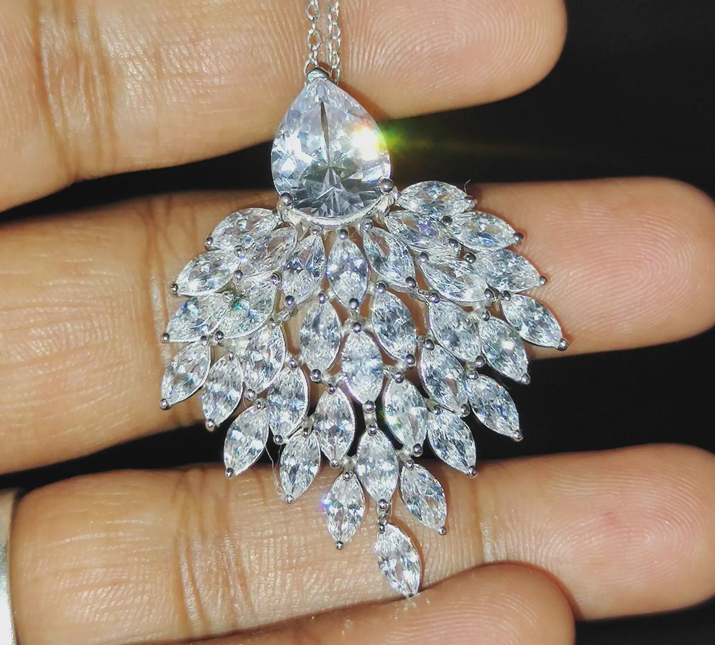 Diamond Pendant Necklace 3Ct Marquise Cut Lab-Created Diamond Cluster Pendant Necklaces Pendant 14K White Gold Plated Diamond Pendant