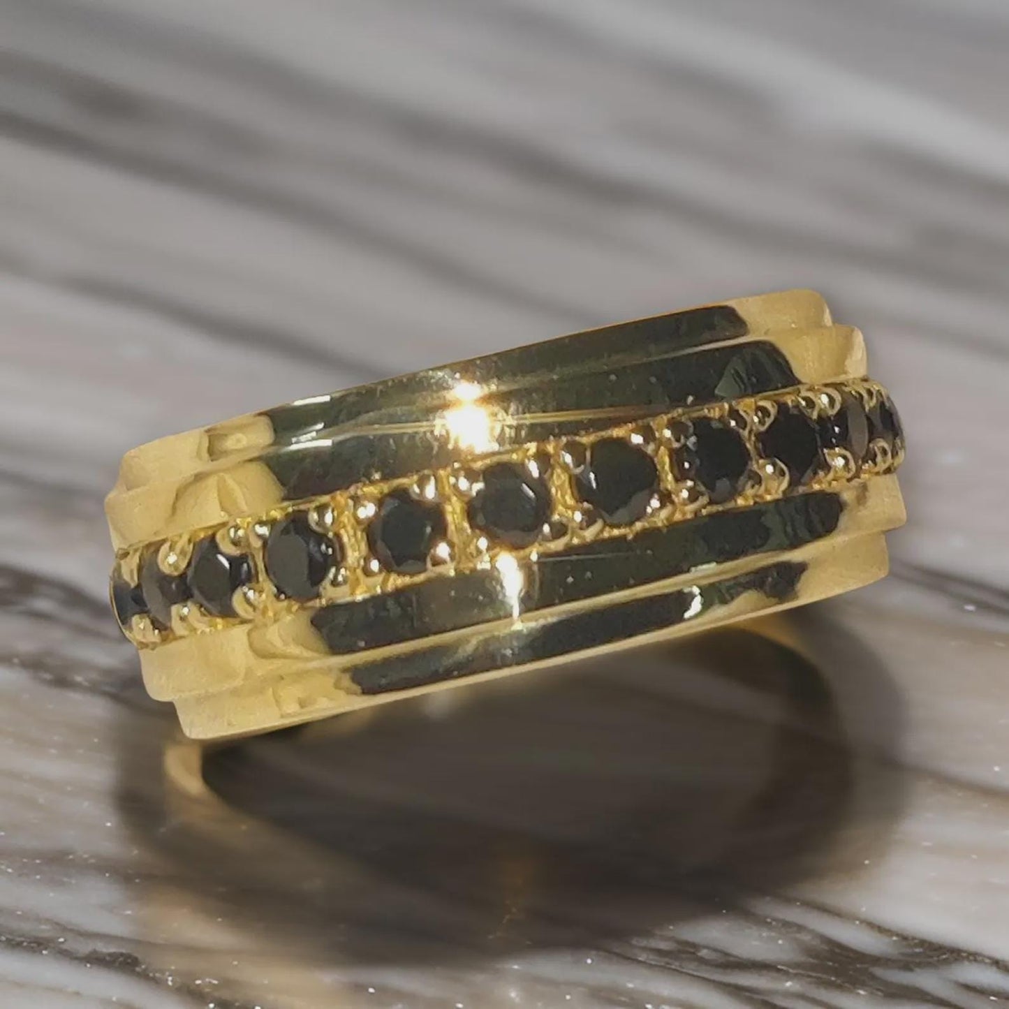 2Ct Round Cut Simulated Wedding Band Ring  Black Diamond Engagement Anniversary Wedding Band Ring 14K Yellow Gold Finish 925 Silver