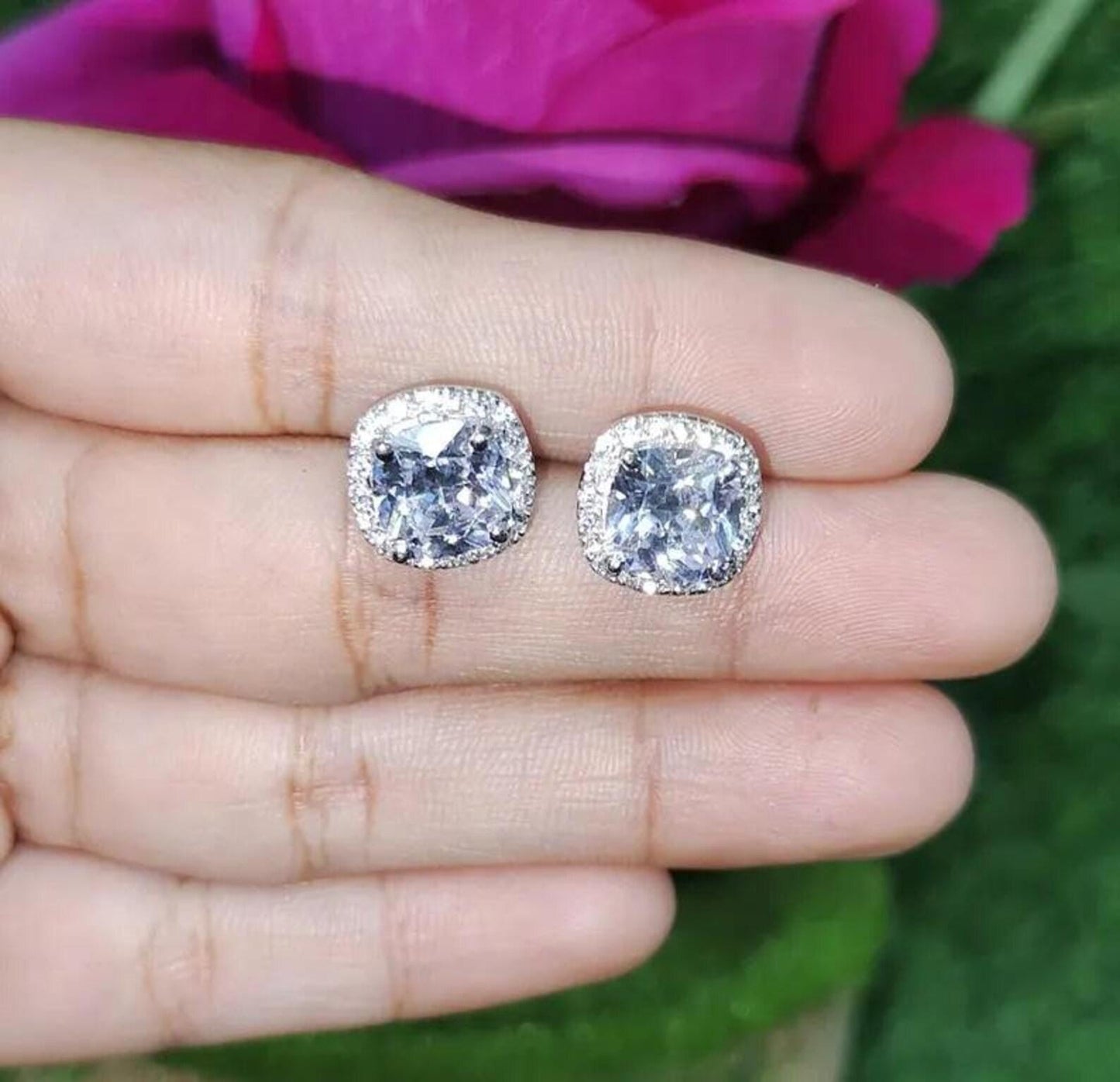 2Ct Cushion Cut Solitaire Prong Stud Earrings Simulated Diamond Earrings 14K White Gold Finish 925 Silver Stud Earring, Gift For Anniversary