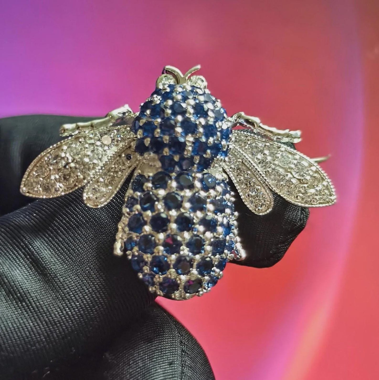 2Ct Honey Bee Brooch Pin Round Simulated Blue Sapphire Diamond 14K White Gold Plated 925 Sterling Silver, Honey Bee Brooch Pin, Gift For Her