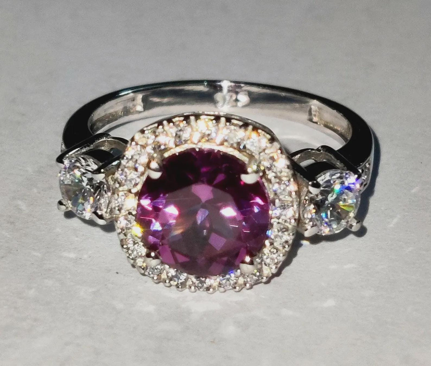 2Ct Amethyst Round Cut Simulated Diamond Halo Engagement Ring 14K White Gold Finish 925 Sterling Silver, Wedding Band, Gift For her