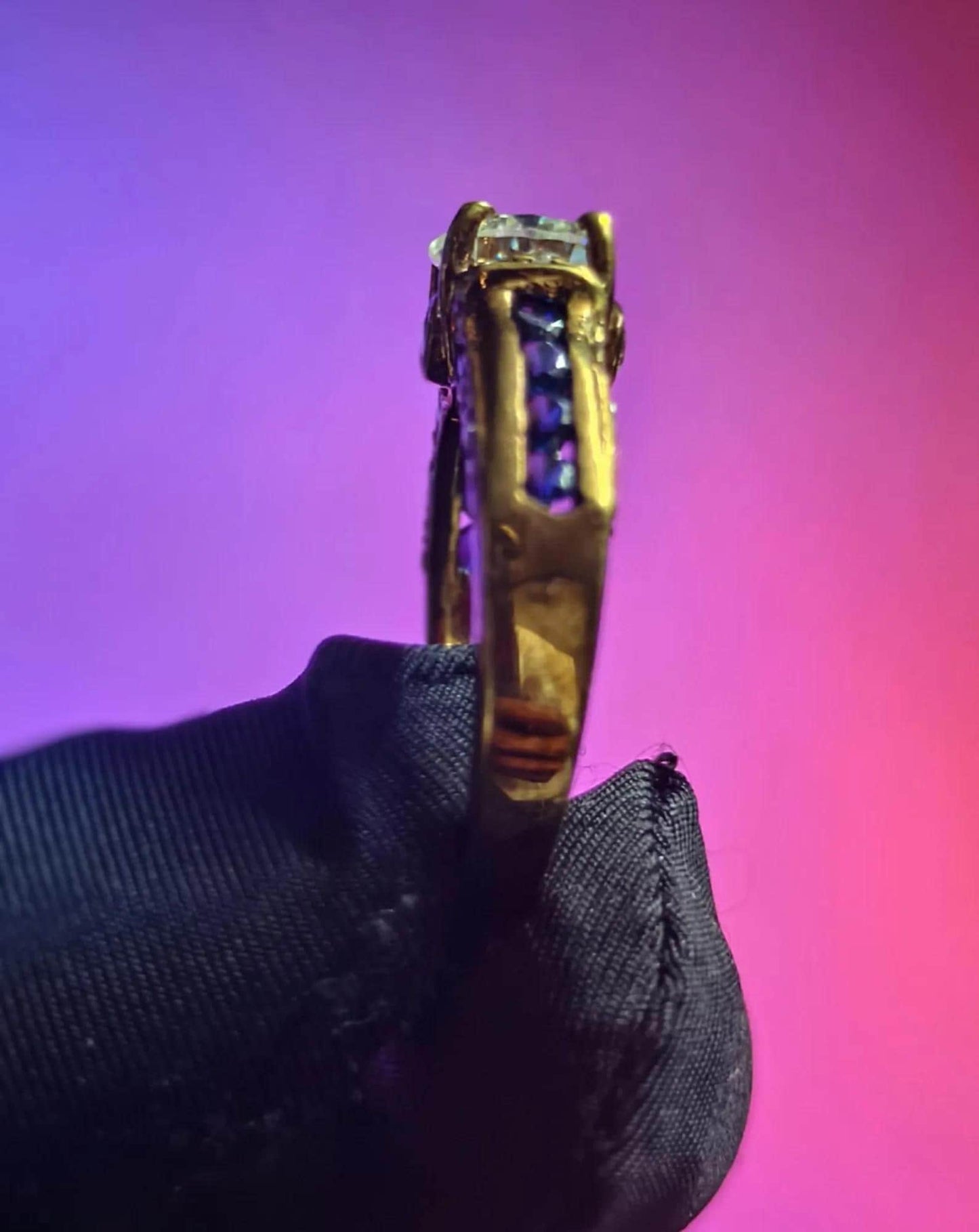 Round Cut Simulated Diamond & Blue Tanzanite Solitaire Engagement Ring  14K Yellow Gold Plated, Silver, Anniversary Ring, Wedding Band Ring