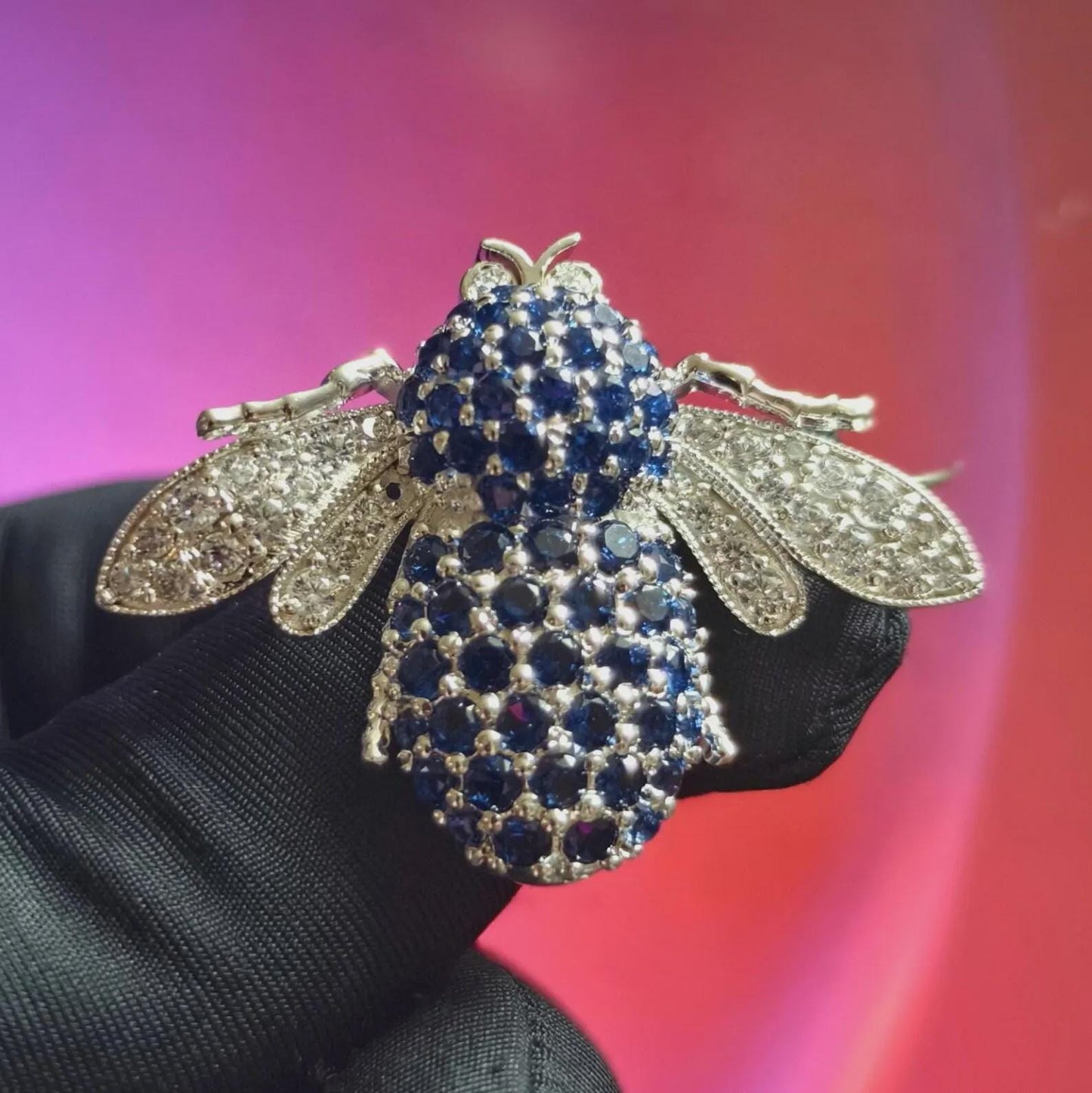 2Ct Honey Bee Brooch Pin Round Simulated Blue Sapphire Diamond 14K White Gold Plated 925 Sterling Silver, Honey Bee Brooch Pin, Gift For Her