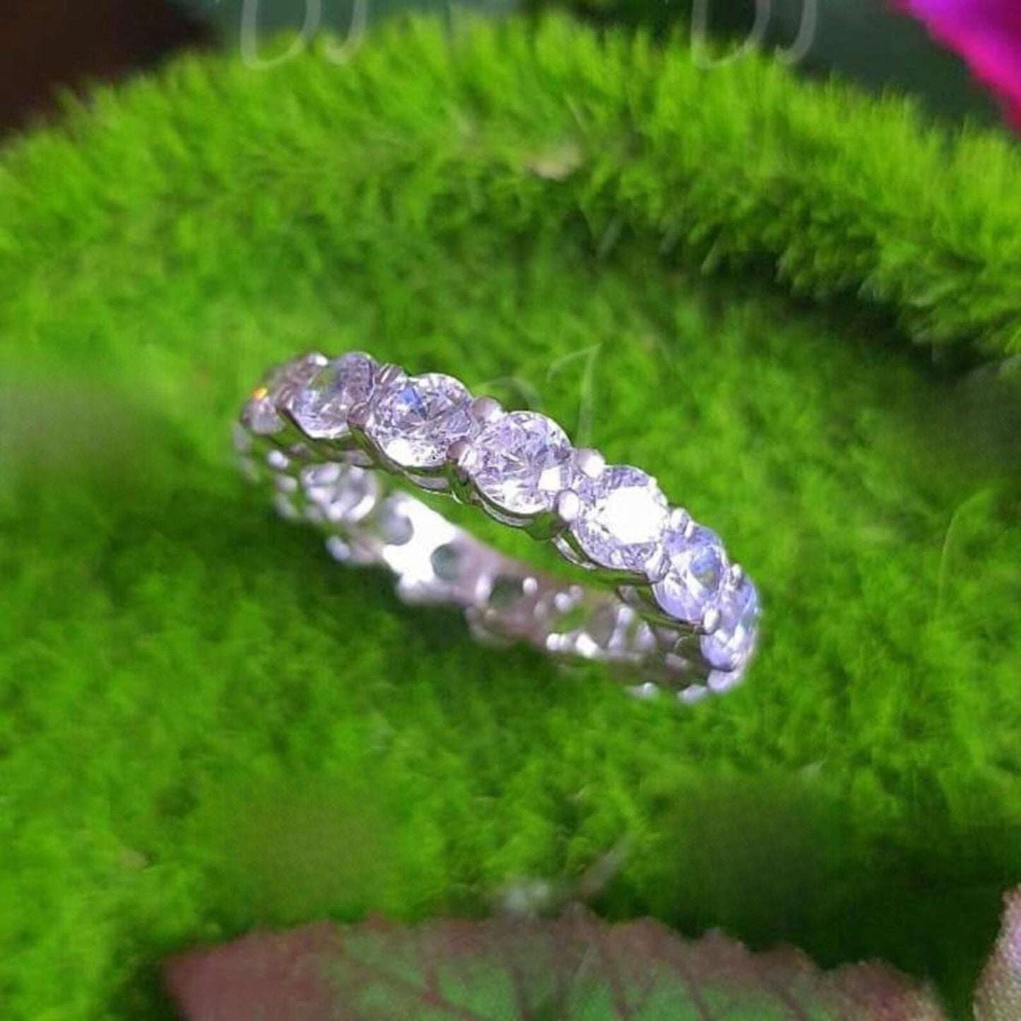 2Ct Round Cut Diamond Ring Full Eternity Band Engagement Ring 14K White Gold Plated 925 Sterling Silver Simulated Diamond Band Ring