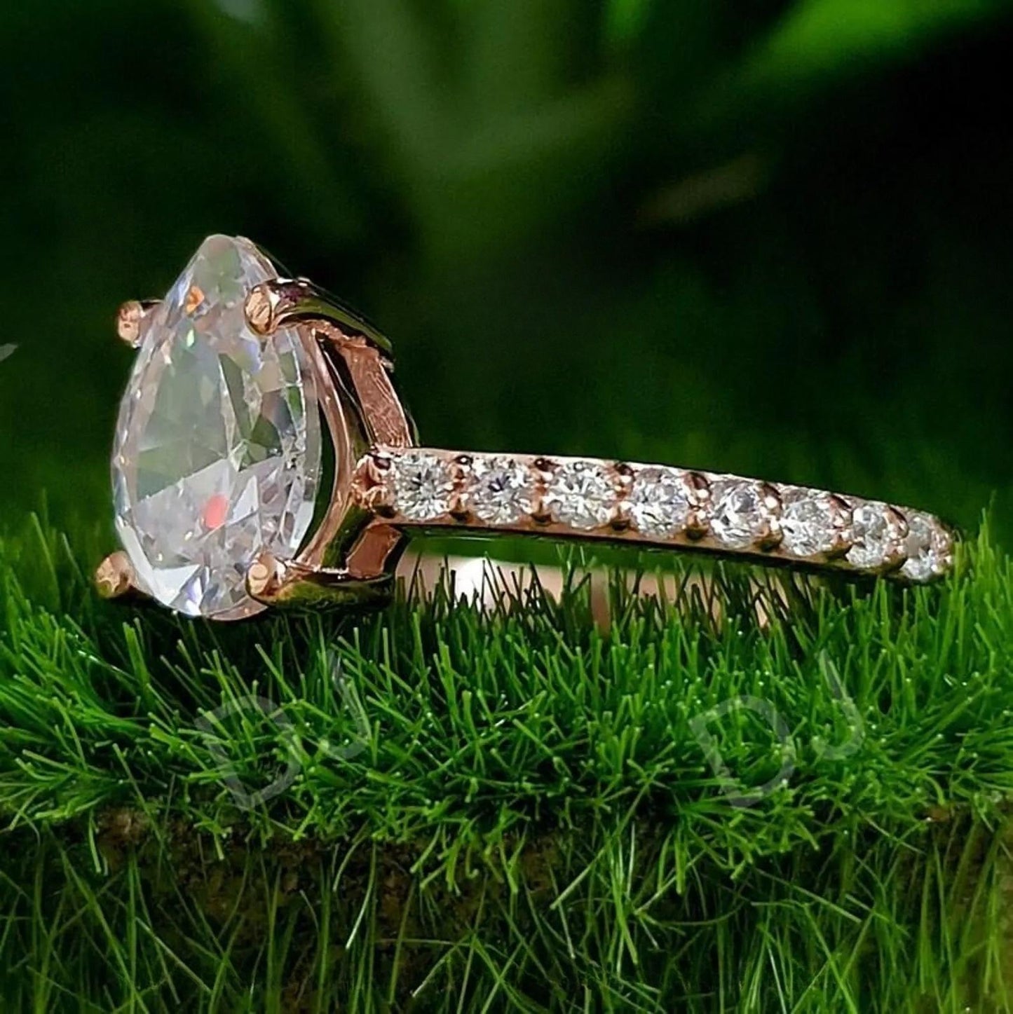 2Ct Diamond Pear Cut Wedding Ring Simulated Diamond Solitaire Ring 14K Rose Gold Finish Sterling 925 Silver Engagement Ring Birthday Gift