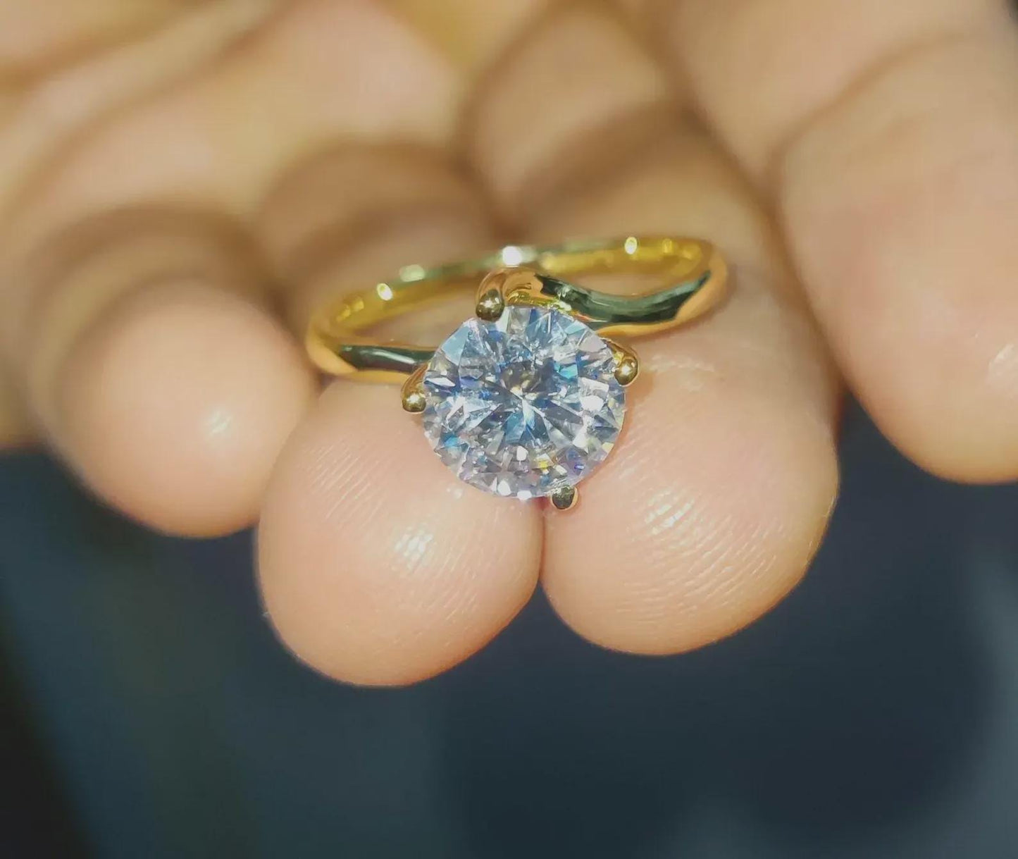 2Ct Diamond Solitaire Ring Round Cut Simulated Diamond Anniversary Ring 14K Yellow Gold Finish Sterling Silver Engagement Ring Birthday Gift