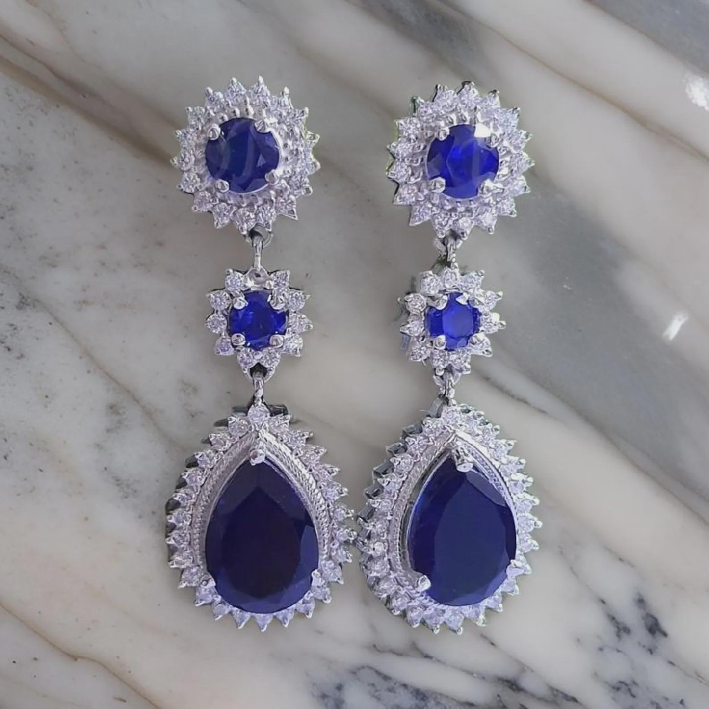 2Ct Pear Cut Drop Dangle Earrings Blue Sapphire 14k White Gold Plated, Teardrop Women's Earrings, Drop & Dangle Earrings, Gift for her