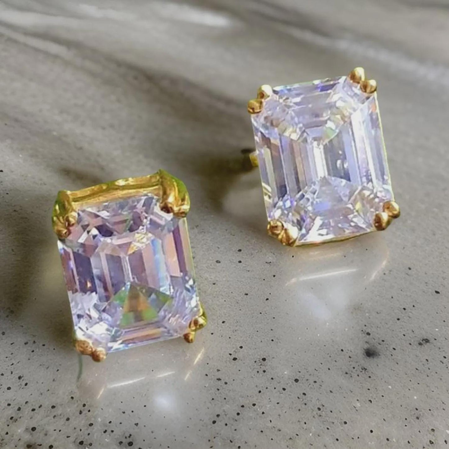 2Ct Emerald Cut Solitaire Stud Earrings Round Cut VVS1 Diamond Earrings 14k Yellow Gold Plated Prong Set Earring Gift for Birthday Party