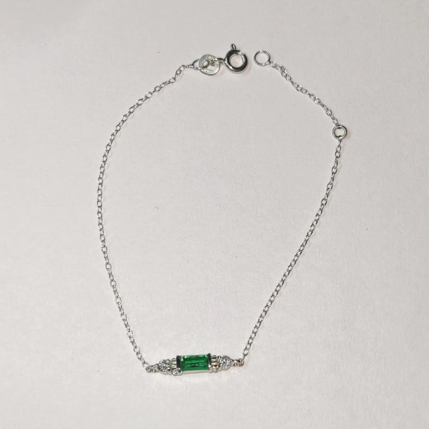 0.20Ct Baguette Cut Simulated Emerald Bracelet 14K White Gold Finish Sterling 925 Silver Bracelet Gift For her Birthday Gift and Party Wear