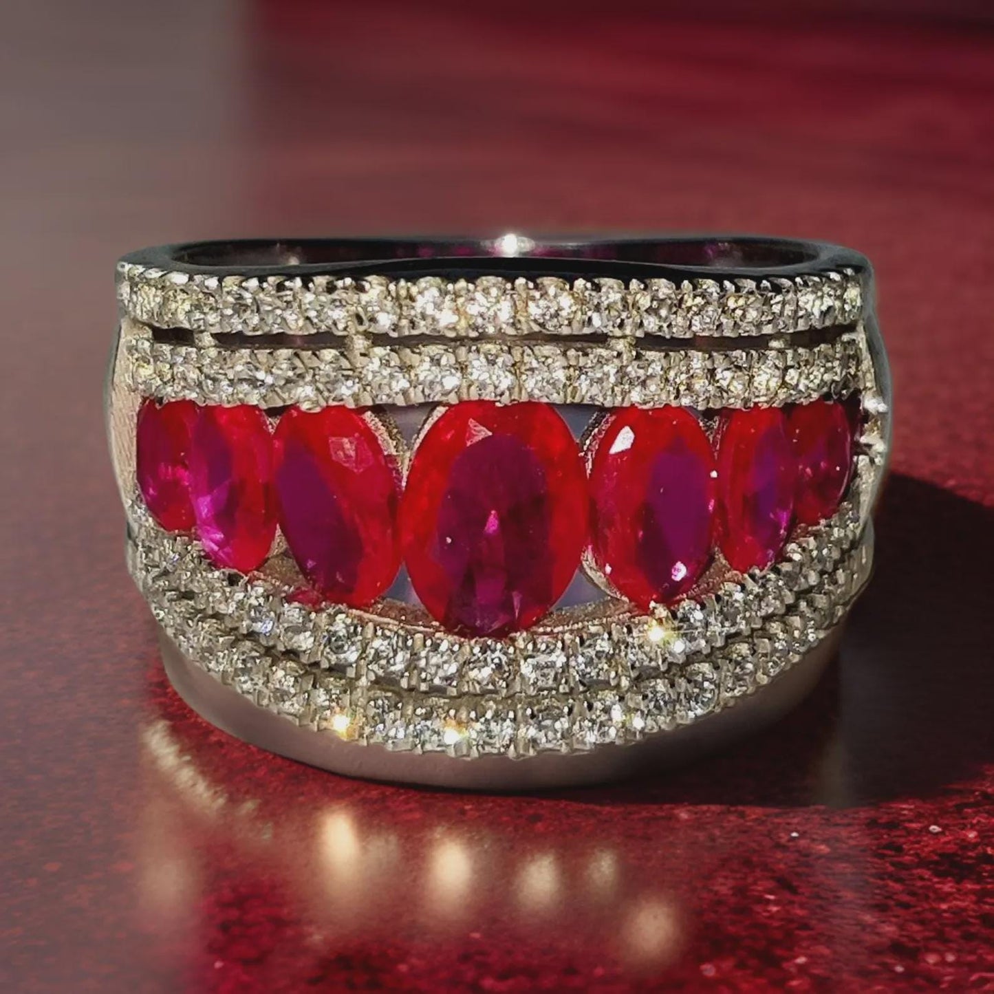 1.50Ct Oval Cut Lab-Created Red Ruby Wedding Engagement Band Ring 14K White Gold Finish 925 Silver Red Ruby Cocktail Wedding Band