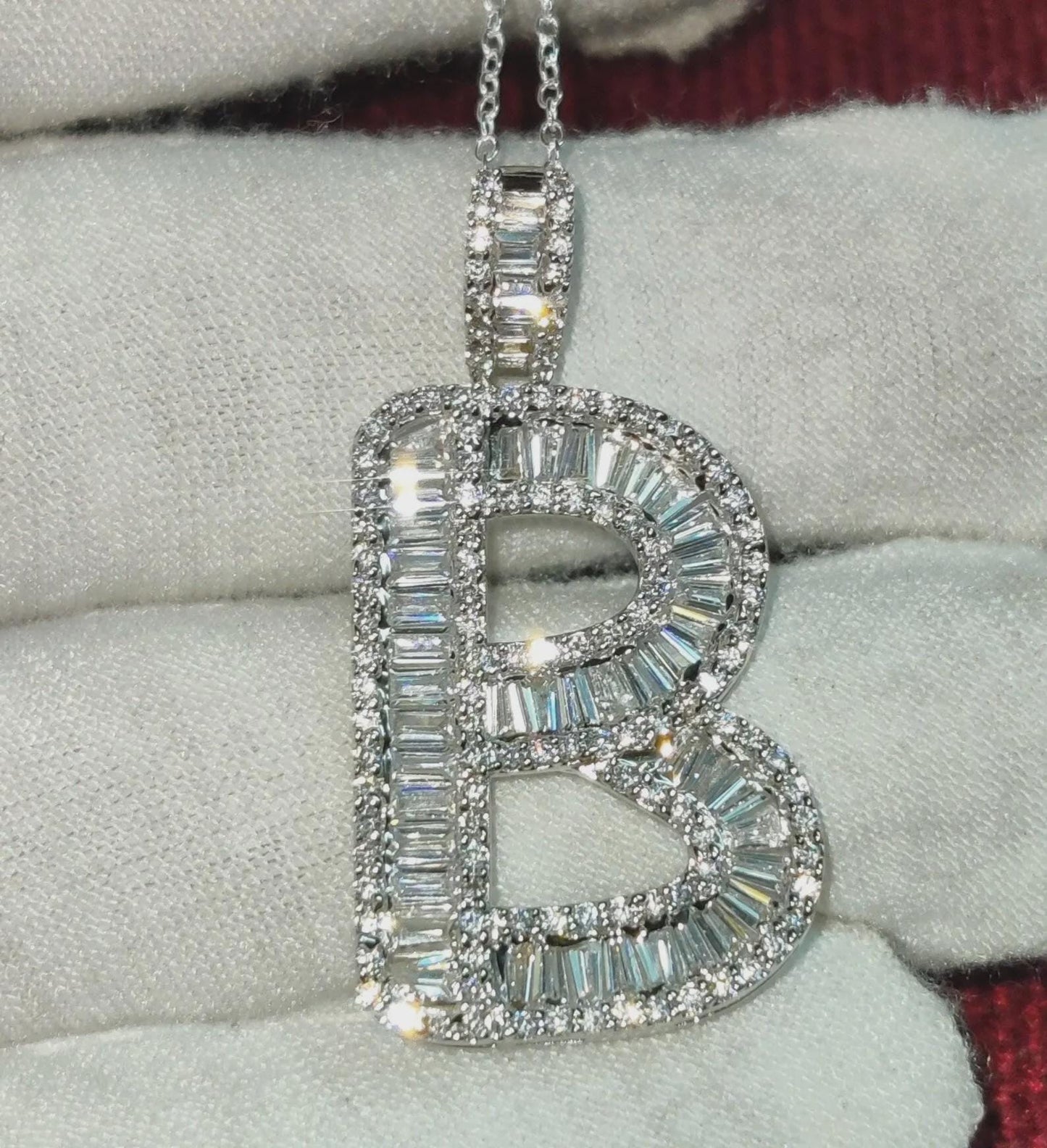 2Ct Diamond Baguette Cut Simulated Diamond Pendant, Custom Any Letter Diamond Pendant, Unisex Diamond Pendant, For Birthday Pendant Gift