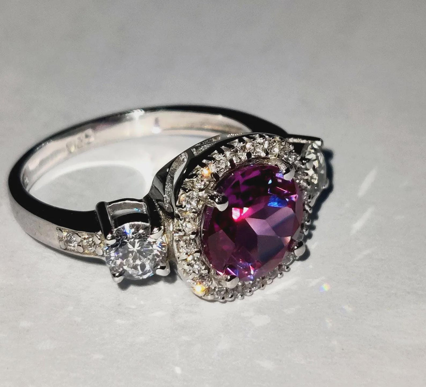 2Ct Amethyst Round Cut Simulated Diamond Halo Engagement Ring 14K White Gold Finish 925 Sterling Silver, Wedding Band, Gift For her