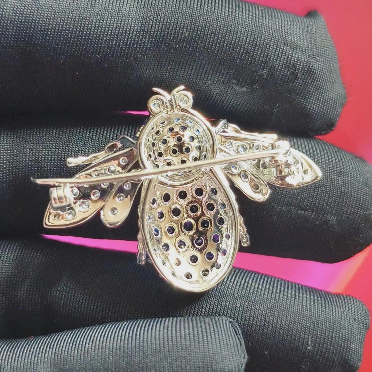 2Ct Honey Bee Brooch Pin Round Simulated Blue Sapphire Diamond 14K White Gold Plated 925 Sterling Silver, Honey Bee Brooch Pin, Gift For Her