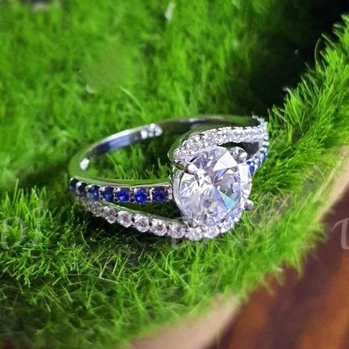 2Ct Round Cut Simulated White Diamond and Sapphire Wedding Women Engagement Anniversary Ring 14k White Gold Plated- 925 Silver, Gift for Her