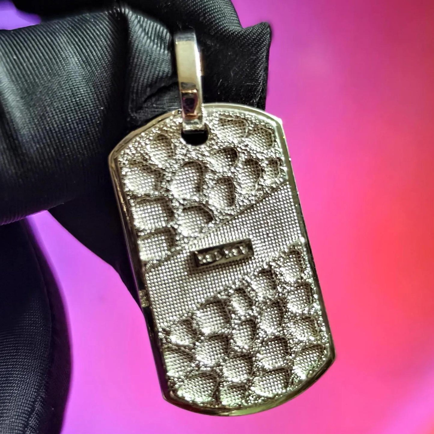 Dog Tag Rectangle Nugget Pendant Necklace 14K White Gold Plated 925 Sterling Silver,  Dog Tag Pendant, Rectangle Shape Pendant, For Birthday