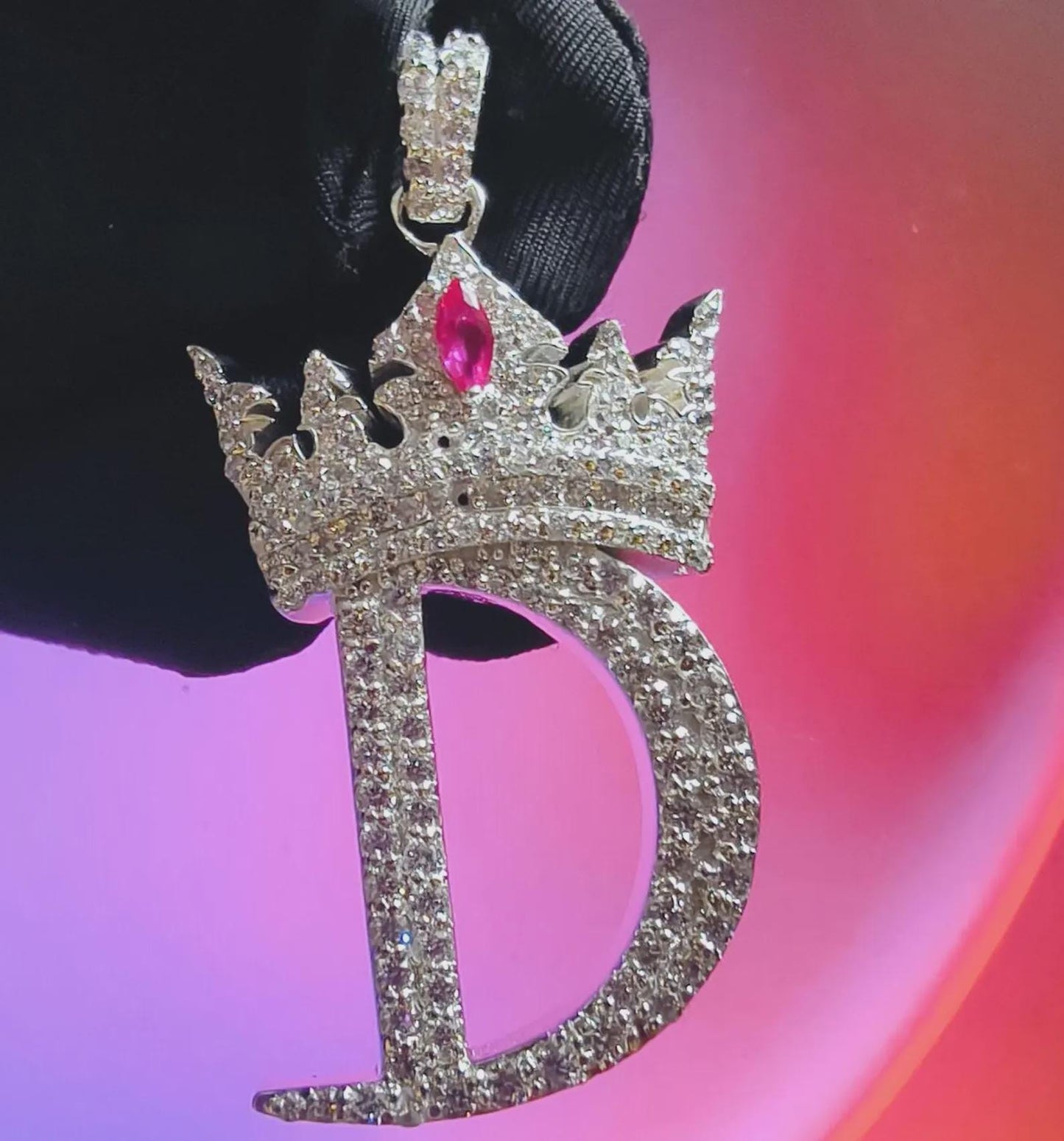 2Ct Round Cut Custom Letter Crown Pendant Lab-Created Diamond D Letter Initial Alphabet Pendant 14K White Gold Plated Hip Hop Pendant