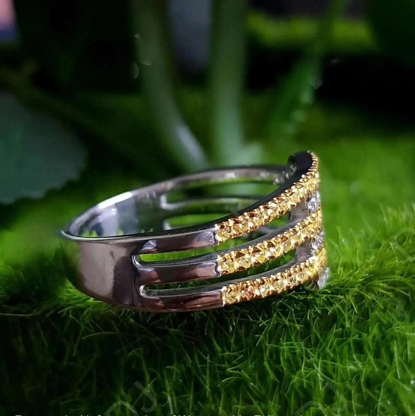 2Ct Round Cut Simulated Diamond Engagement Band Ring Bypass Wedding Ring Anniversary Ring 14K Two Tone Gold Plated 925 Sterling Silver