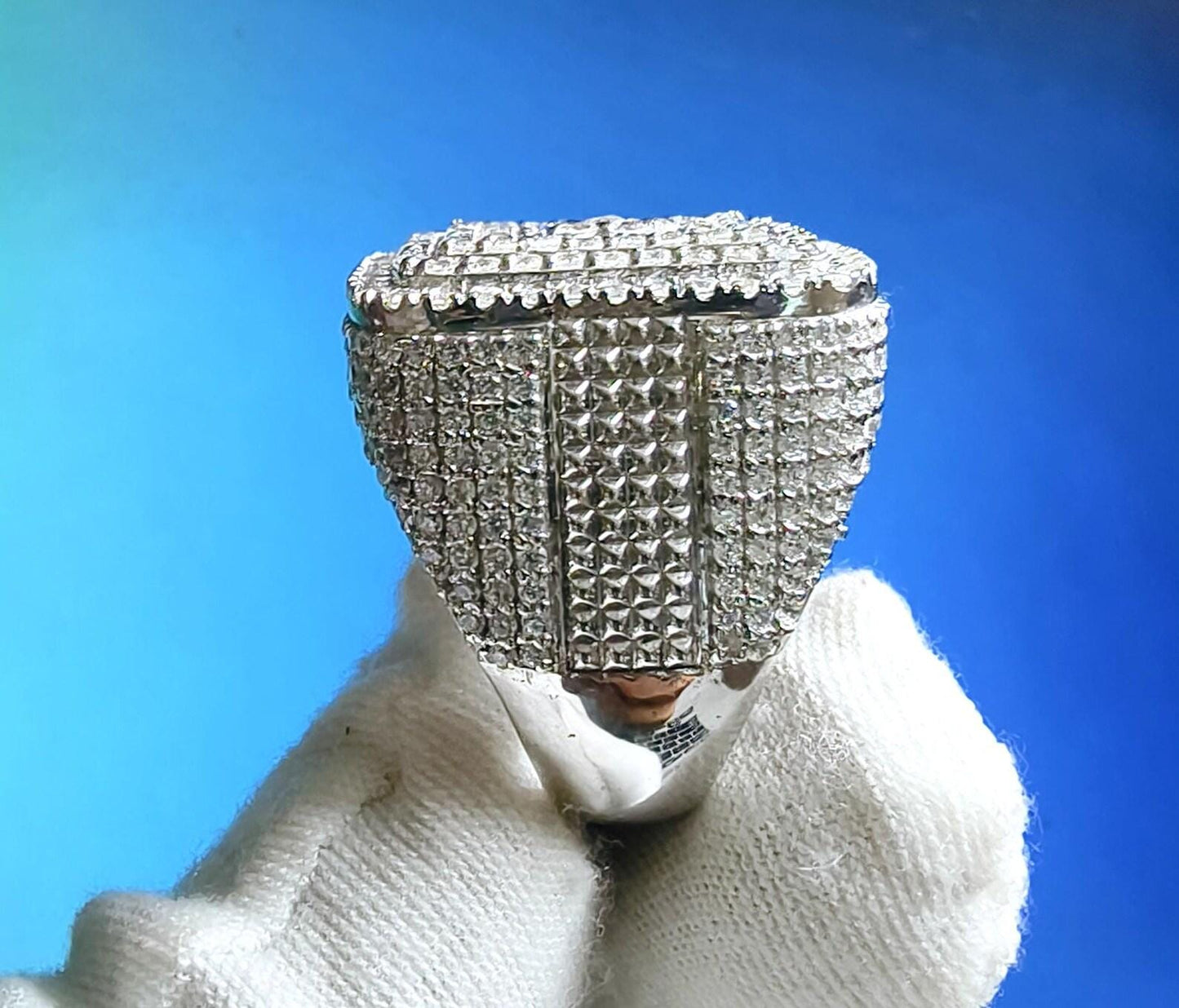 2Ct Round Cut Simulated Diamond Cluster Men's Wedding Engagement Ring 14K White Gold Plated- 925 Silver, Hip Hop Men’s Ring- Gift for him